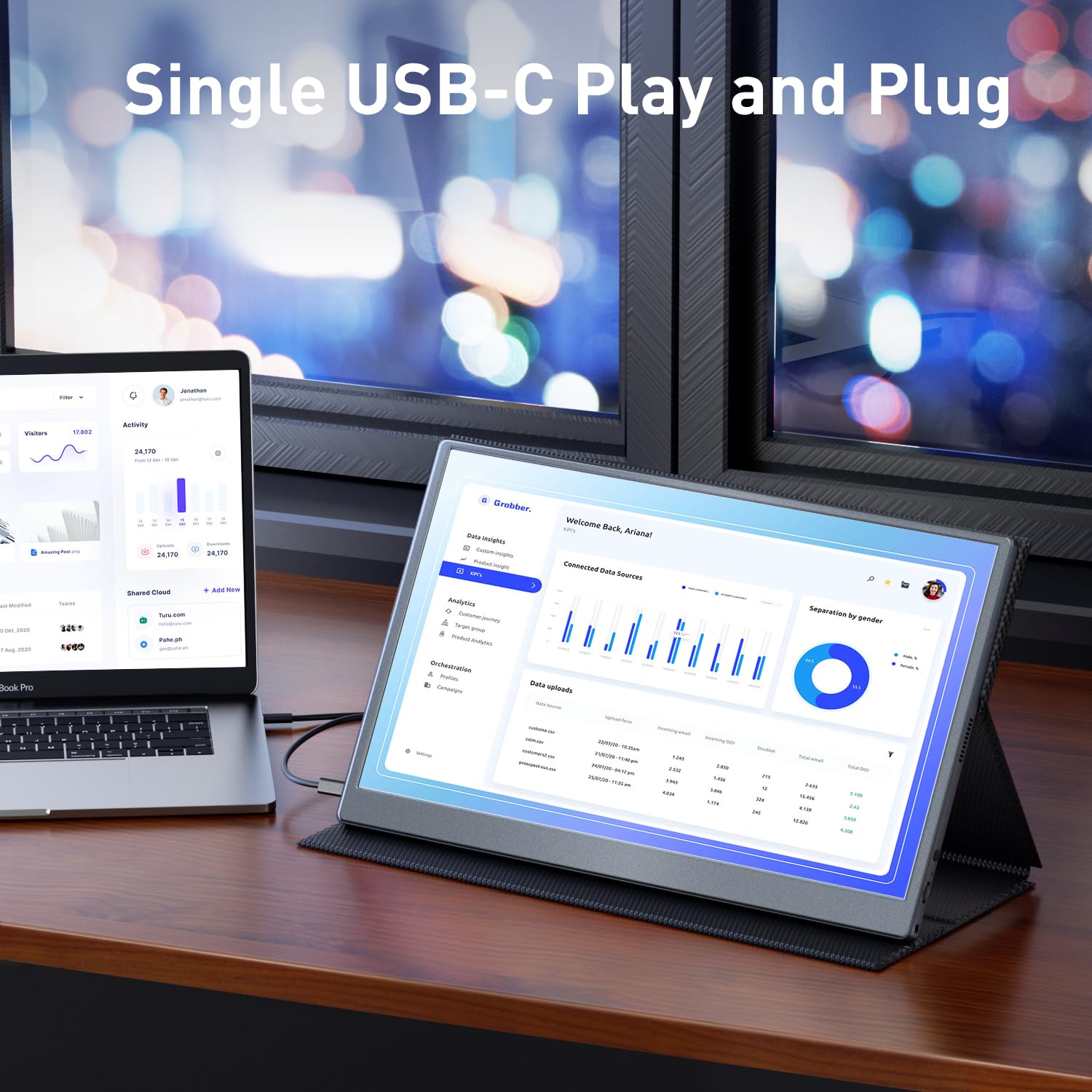 Cocopar Portable Monitor 15.6 Inch Travel Monitor 1080P Fhd Hdmi Usb C External Monitor For Macbook Laptop Surface Pc Xbox Ps4/5