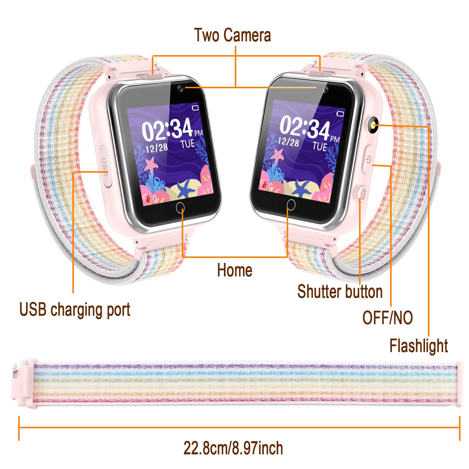 Pthtechus Kids Smart Watch,Present For Boys Girls Age 4-12, 24 Puzzle Games 2 Hd Cameras Hd Touchscreen Mp3 Music Player Video P