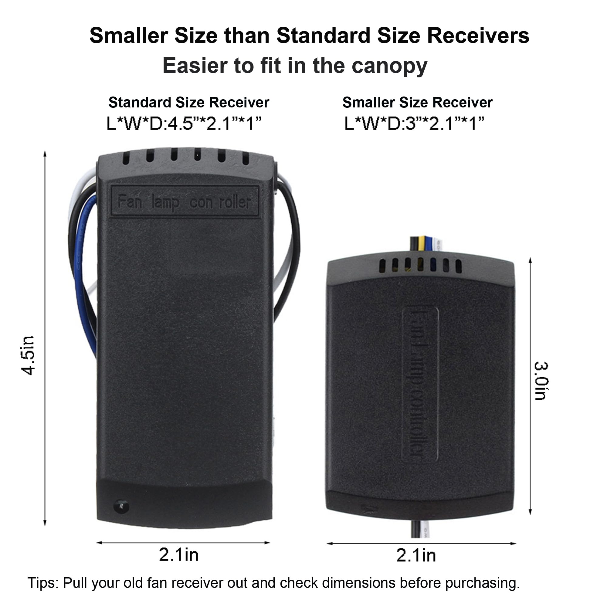Lphumex 3 Pcs Universal Ceiling Fan Remote Control Kits, Small Size Receiver Light Timing & Speed Remote Ceiling Fan Controller
