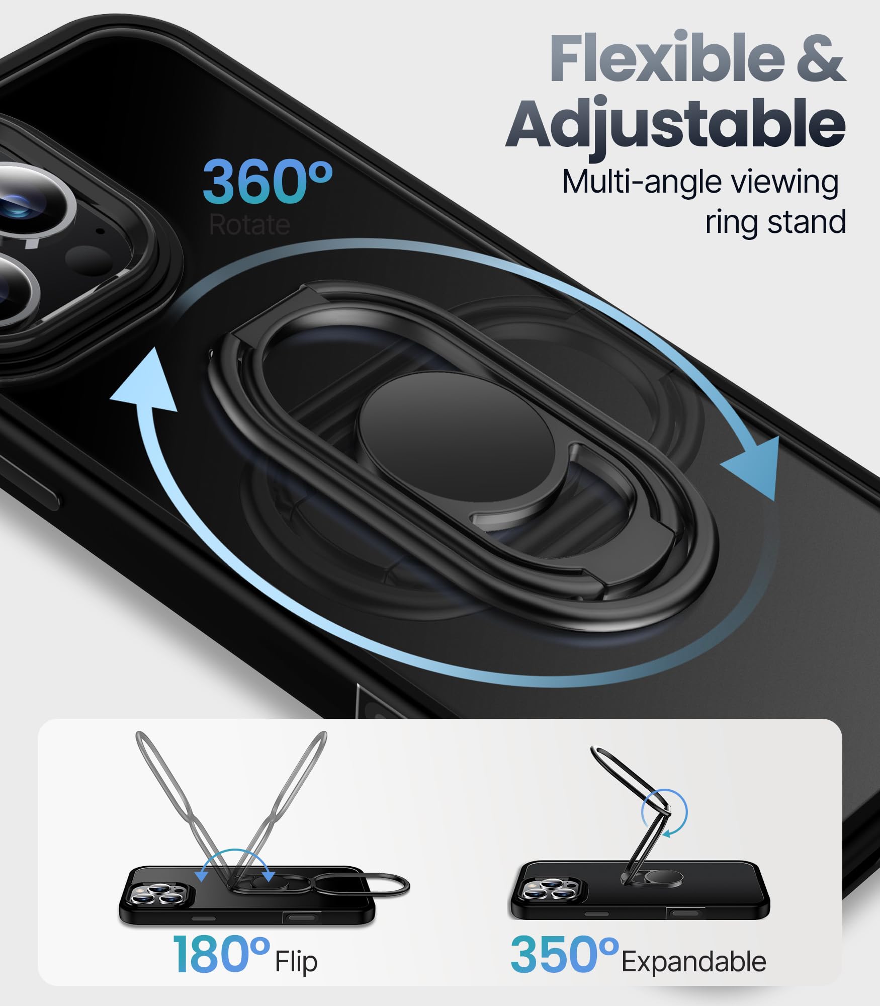 Shields Up For Iphone 16 Pro Case With Stand, Phone Case With Double Ring Holder [Adjustable & Foldable] Protective Translucent