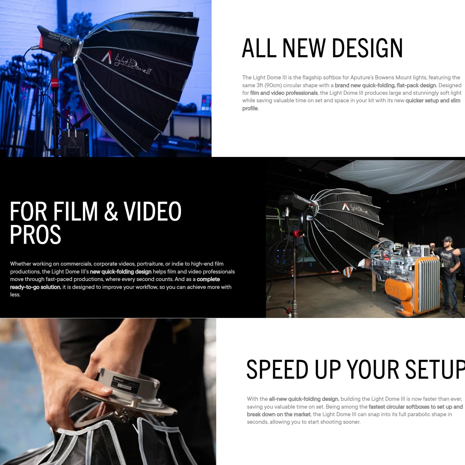 Aputure Light Dome Iii 90Cm Bowens Mount Parabolic Softbox With Honeycomb Grid For Aputure 600D 600X Pro Amaran 300C 150C 200X S