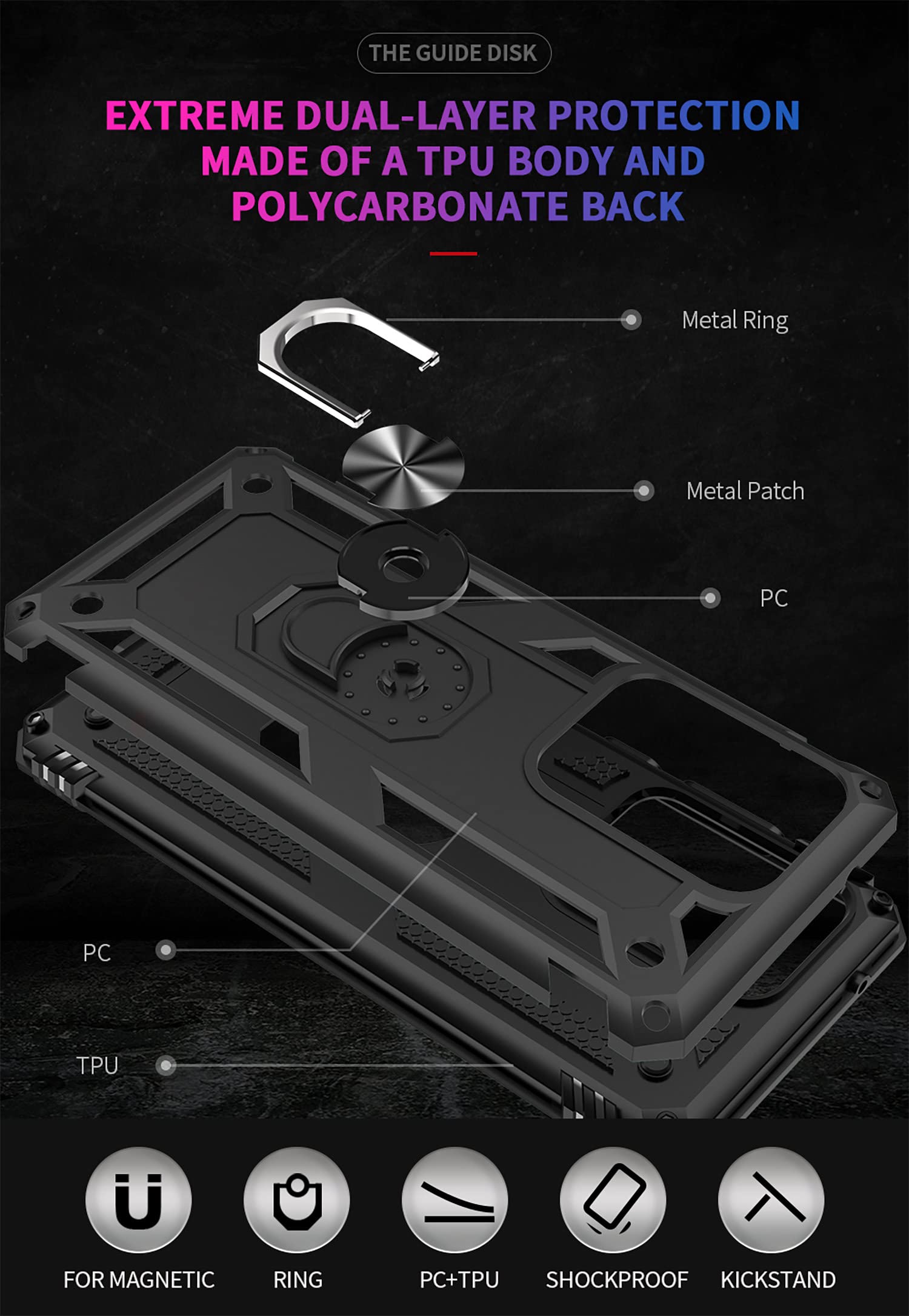 Addit Case For S20 Ultra Phone Case Samsung Galaxy S20 Ultra Case, Military Grade, Heavy Duty, With Ring Holder Stand, Support M