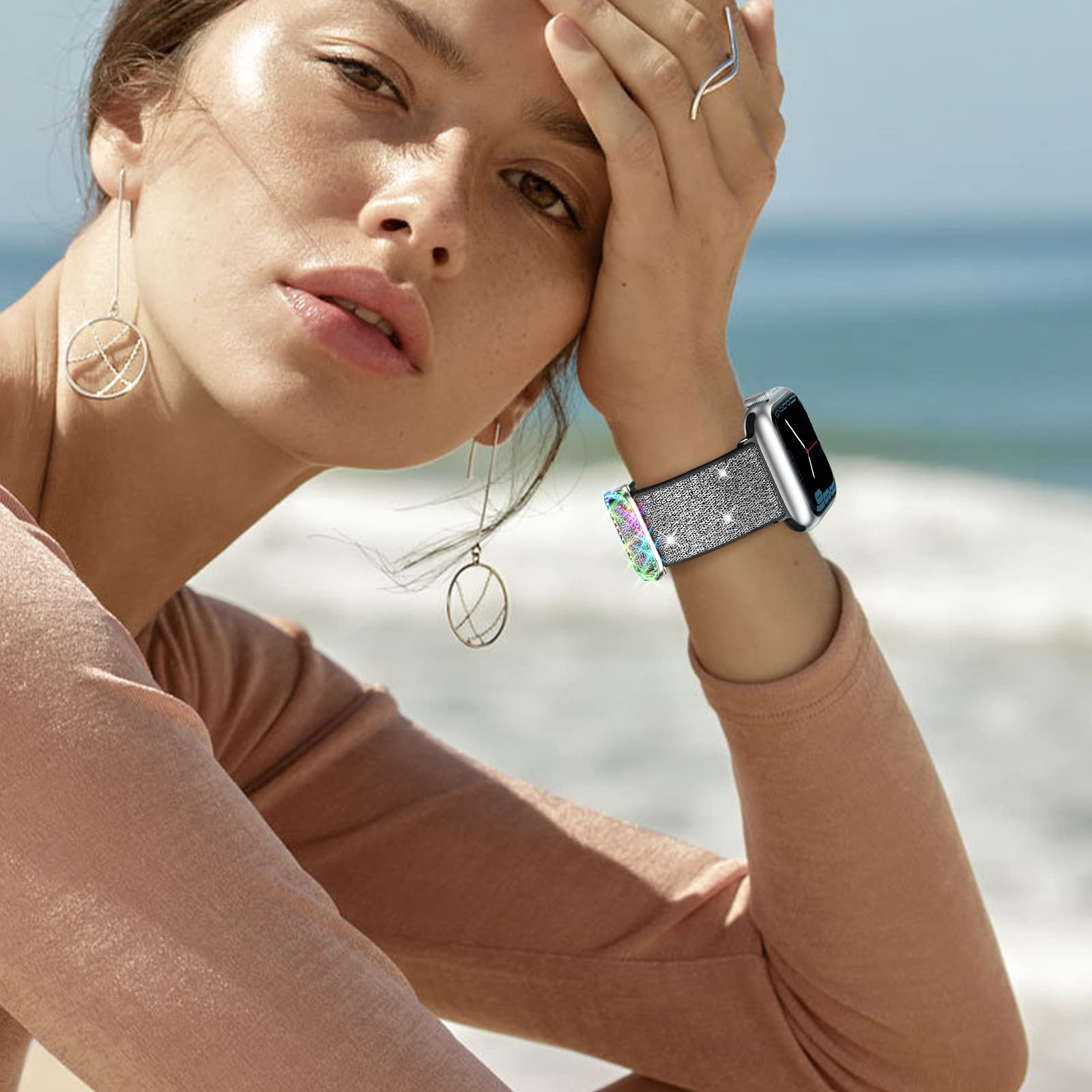 Letoid Stretchy Band Design For Apple Watch 38Mm 40Mm 41Mm 42Mm 44Mm 45Mm 49Mm, 3 Pack Elastic Nylon Strap Women Replacement Spo