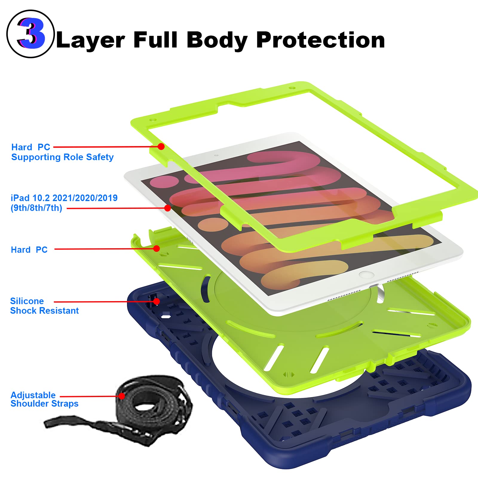 Ipad 9Th Generation Case 10.2 Inch Ipad Case For Kids, Ipad Case 10.2 Inch 8Th/7Th Generatioan Kids Case With Pencil Holder 2021