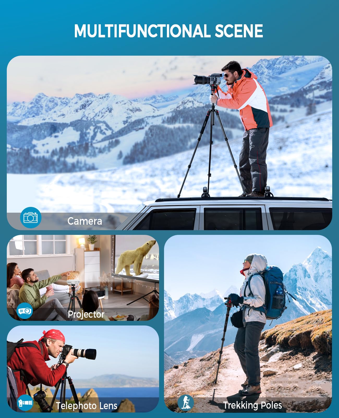 70' Tripod For Camera, Professional Aluminum Camera Tripod & Monopod With 360� Ball Head, Adjustable Lightweight Travel Tripod For Phone,Dslr,Tablet With Carry Bag