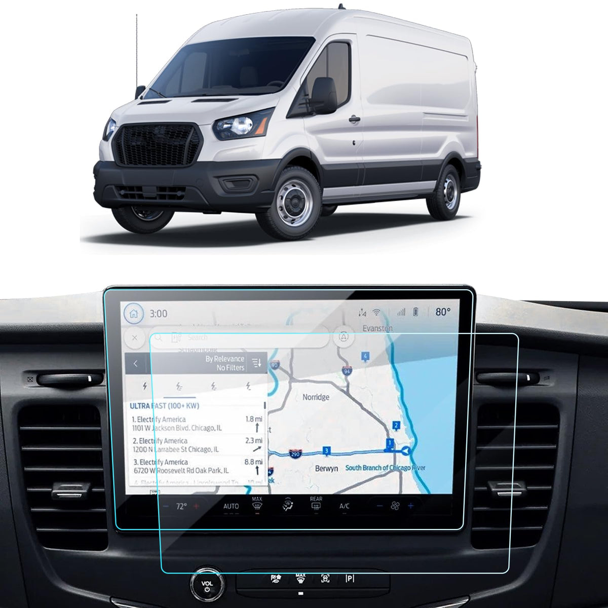 Lantu 2Pcs Car Screen Protector For 2022 2023 2024 Ford Transit (Passenger Van Xl/Xlt/Cargo Van/Crew Van) Accessories Nano Gps N