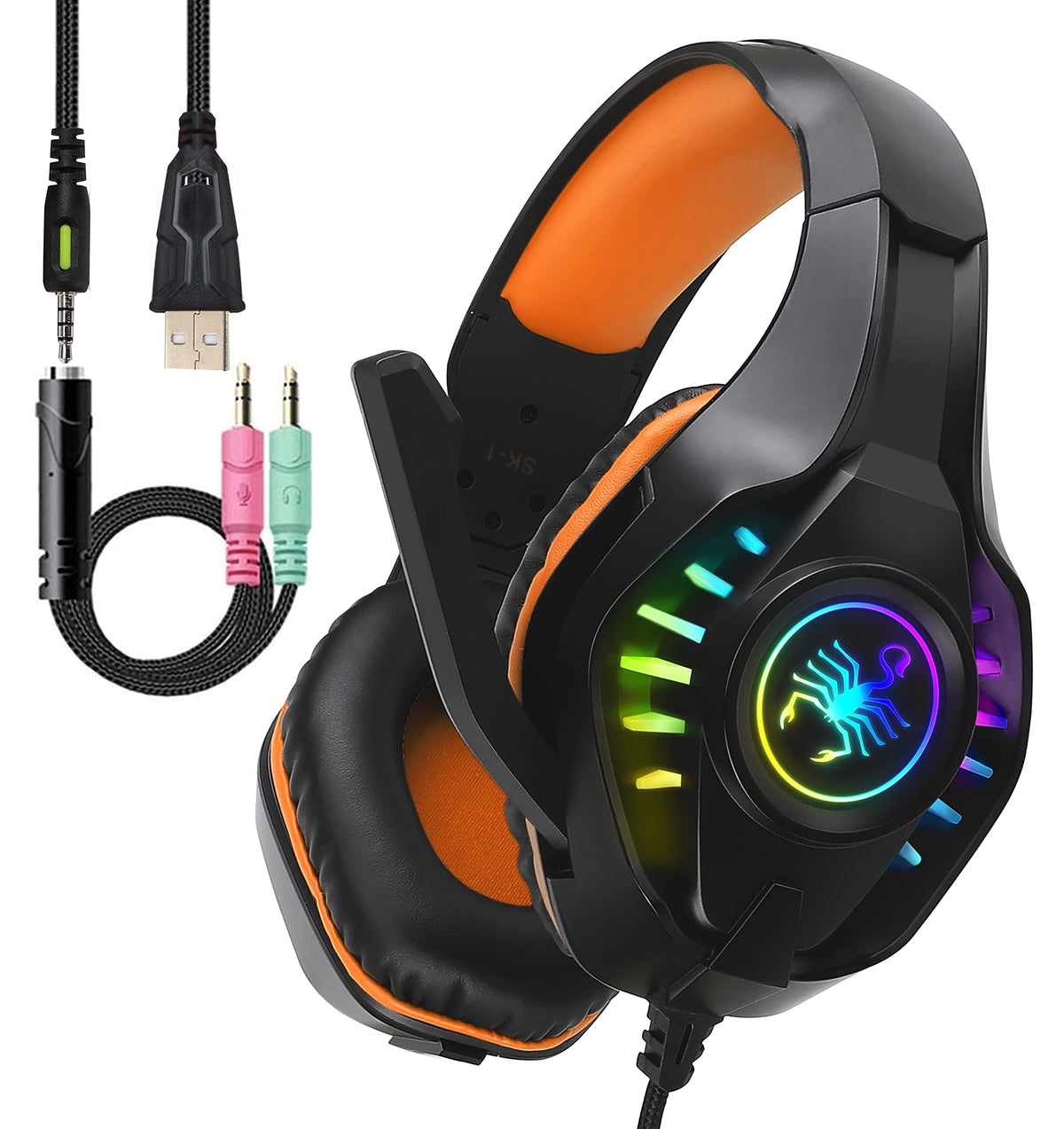 Svyhuok Pro Gaming Headset For Pc Ps4 Xbox One Bass Surround Sound Over Ear Headphones With Mic/Led Light/Soft Memory Earmuffs F
