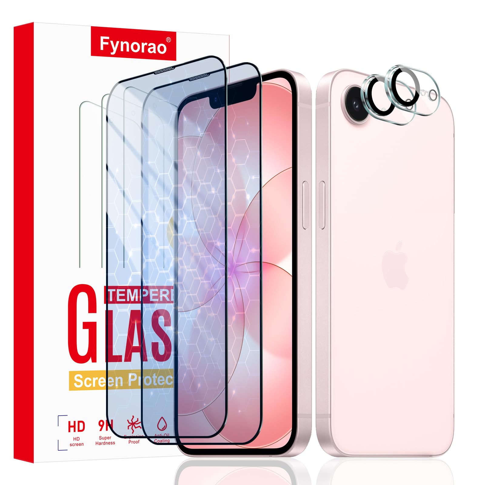 2+2-Pack Anti-Blue Light Tempered Glass Screen Protector & Camera Lens Protector for iPhone 17e/16e, Eye Protection, Gradient Co