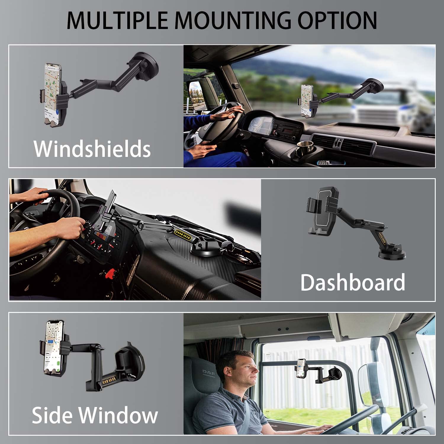 Wuitin Truck Phone Holder Mount,Car Phone Holder,Dashboard Windshield Phone Holder 16.9 Inch Long Arm,Super Suction Cup Compatib