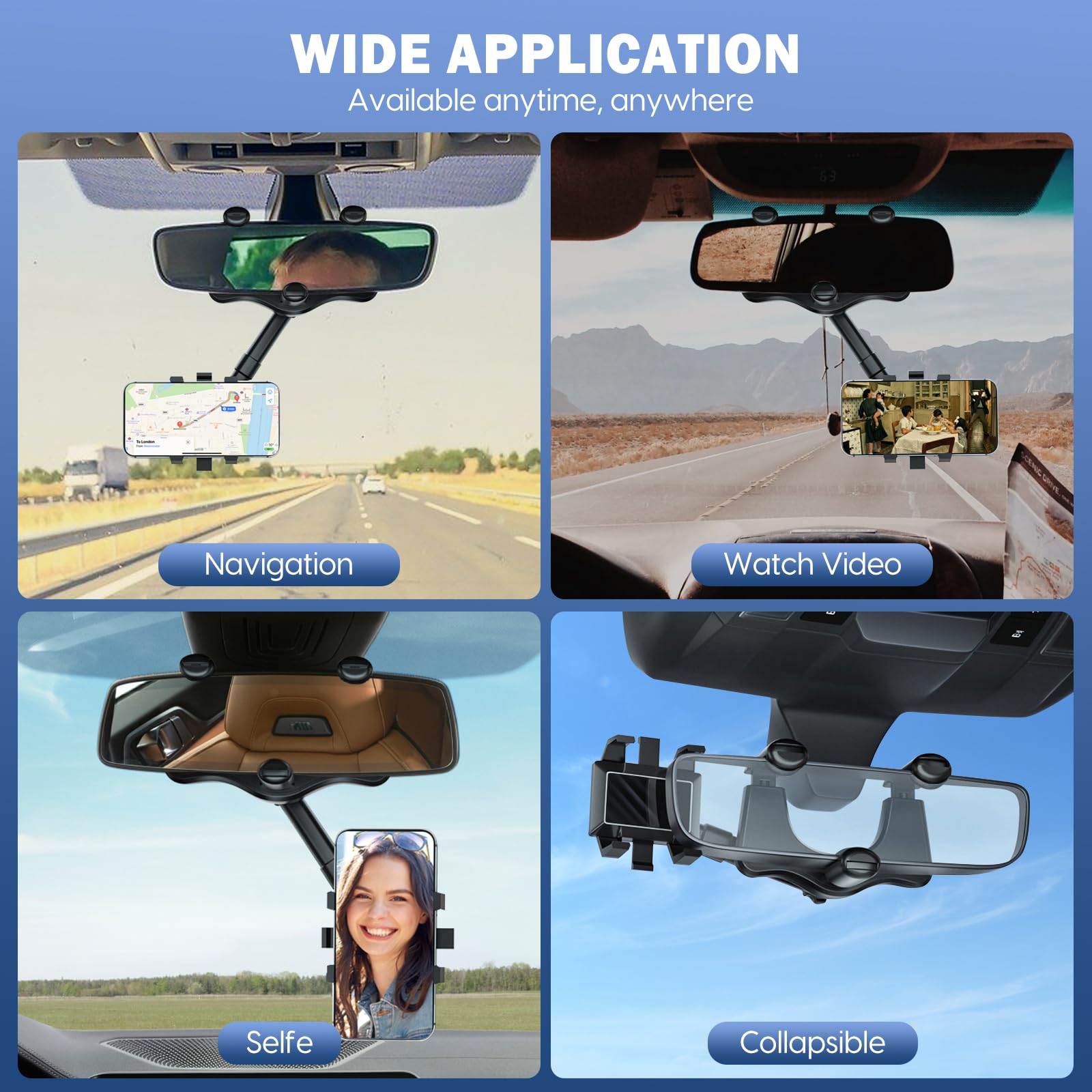 2024 New Upgraded Multifunctional Rear View Mirror Phone Holder - 360 Rotatable And Retractable, Universal Mount, Fit For All Ph