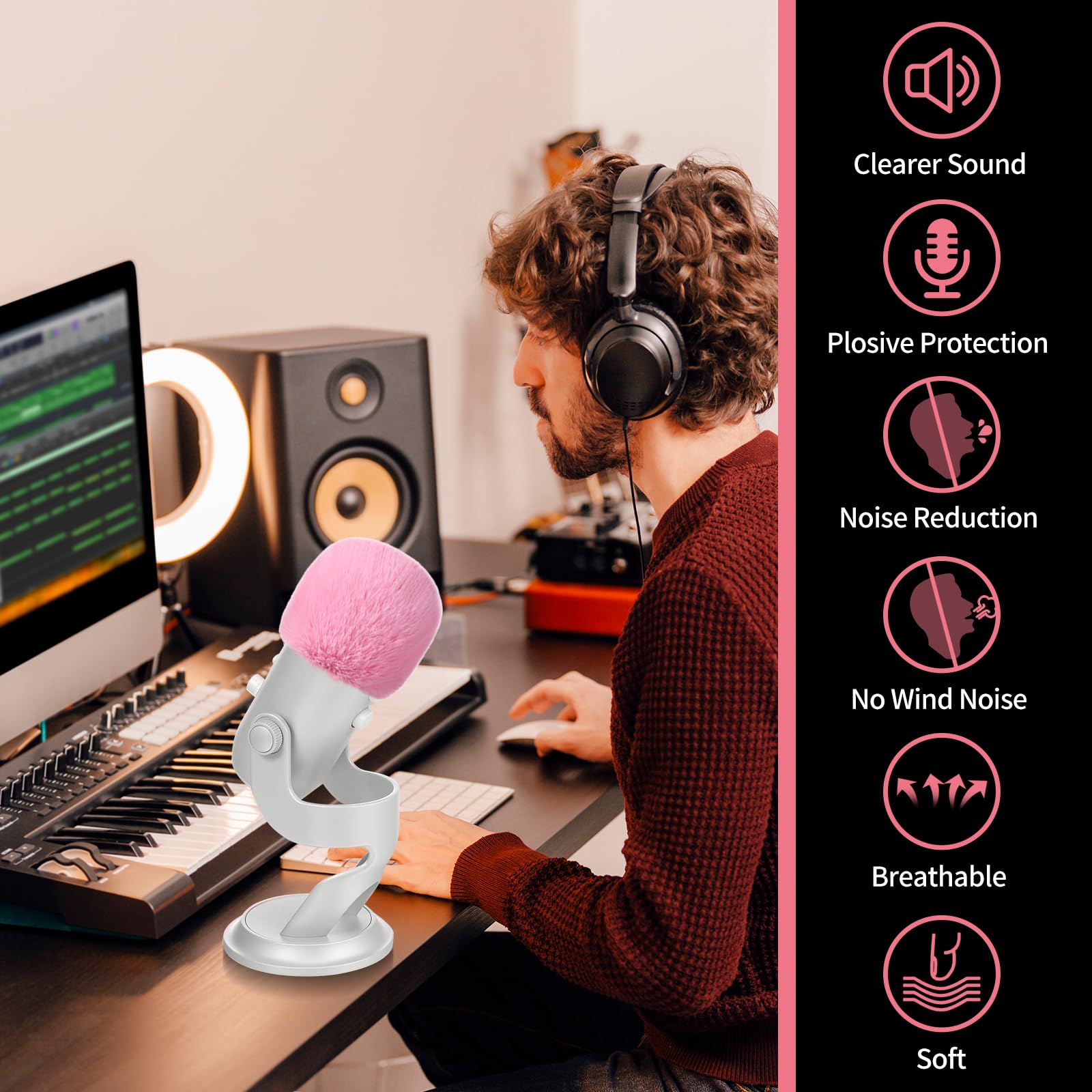 Microphone Pop Filter For Blue Yeti, Yeti Pro, Yeti X, Nano, Am8, Solocast And More Usb Mics, Asmr Microphone Windscreen Muff, F