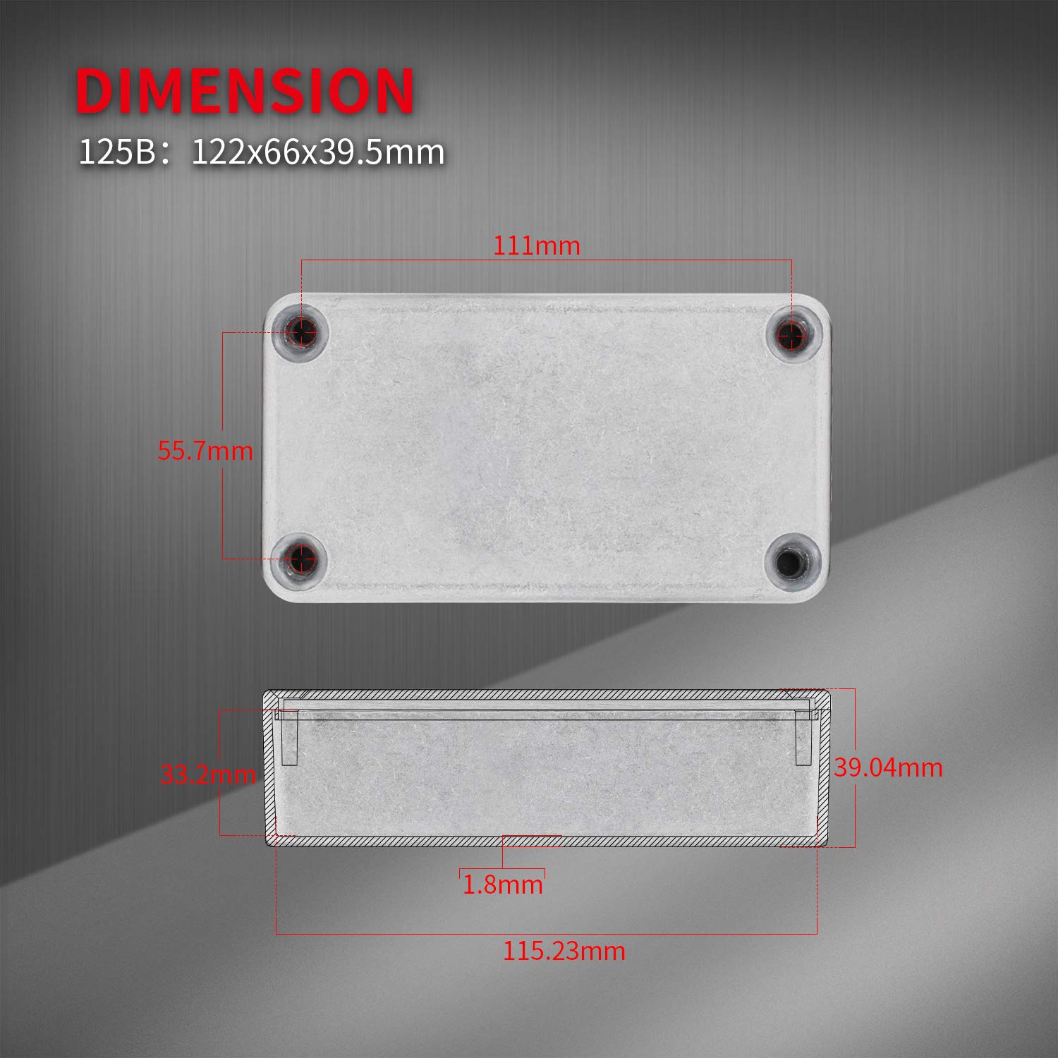 Daiertek 3Pcs 125B / 1590N1 Aluminum Guitar Effect Pedal Enclosure Metal Stomp Box Enclosure Unfinished 122X66X39.5Mm With Rubber Feet