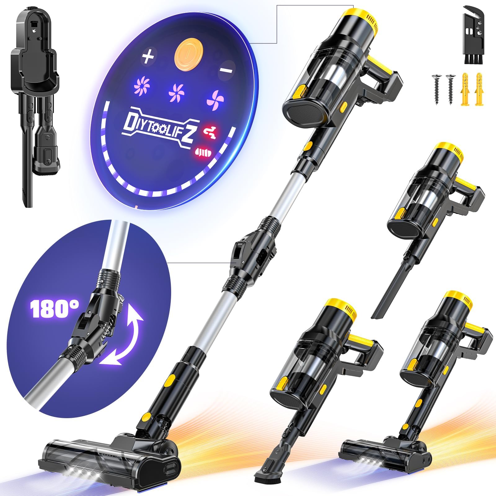 350W 40Kpa Cordless Vacuum Cleaner For Dewalt 20V Battery (No Battery), 6 In 1 Self Standing Stick Vacuum, 3 Models, Dual Dust C