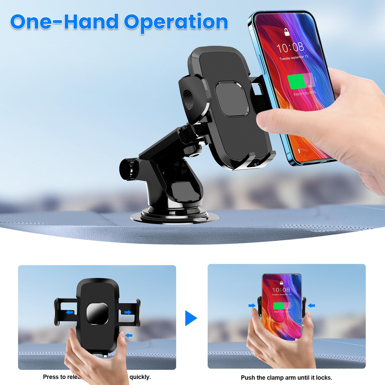 Tapmei Car Phone Holder [Military-Grade Suction Cup] Phone Mount For Car Windshield Dashboard Compatible With Iphone 16 Pro Max