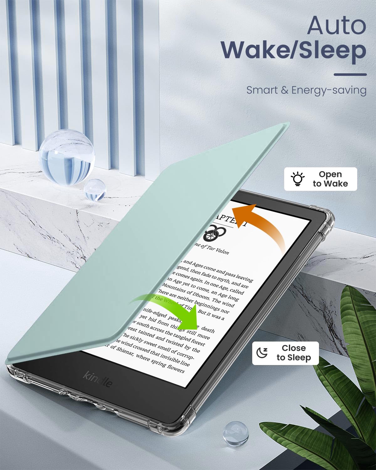 MoKo Case for 6' Kindle (11th Generation 2024/2022 Release), Ultra Clear Soft Flexible Transparent TPU Back Cover Light Shell with Auto Wake/Sleep for Kindle 11th Generation 2024, Agave Green