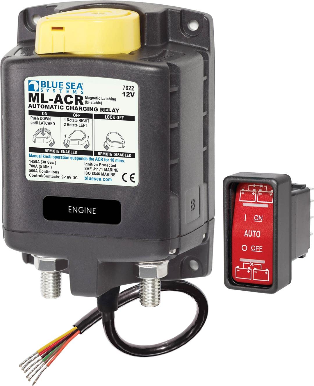 Blue Sea - 7622-BSS Solenoid ML 500A 12V ACR w/manCtrl (1EA)