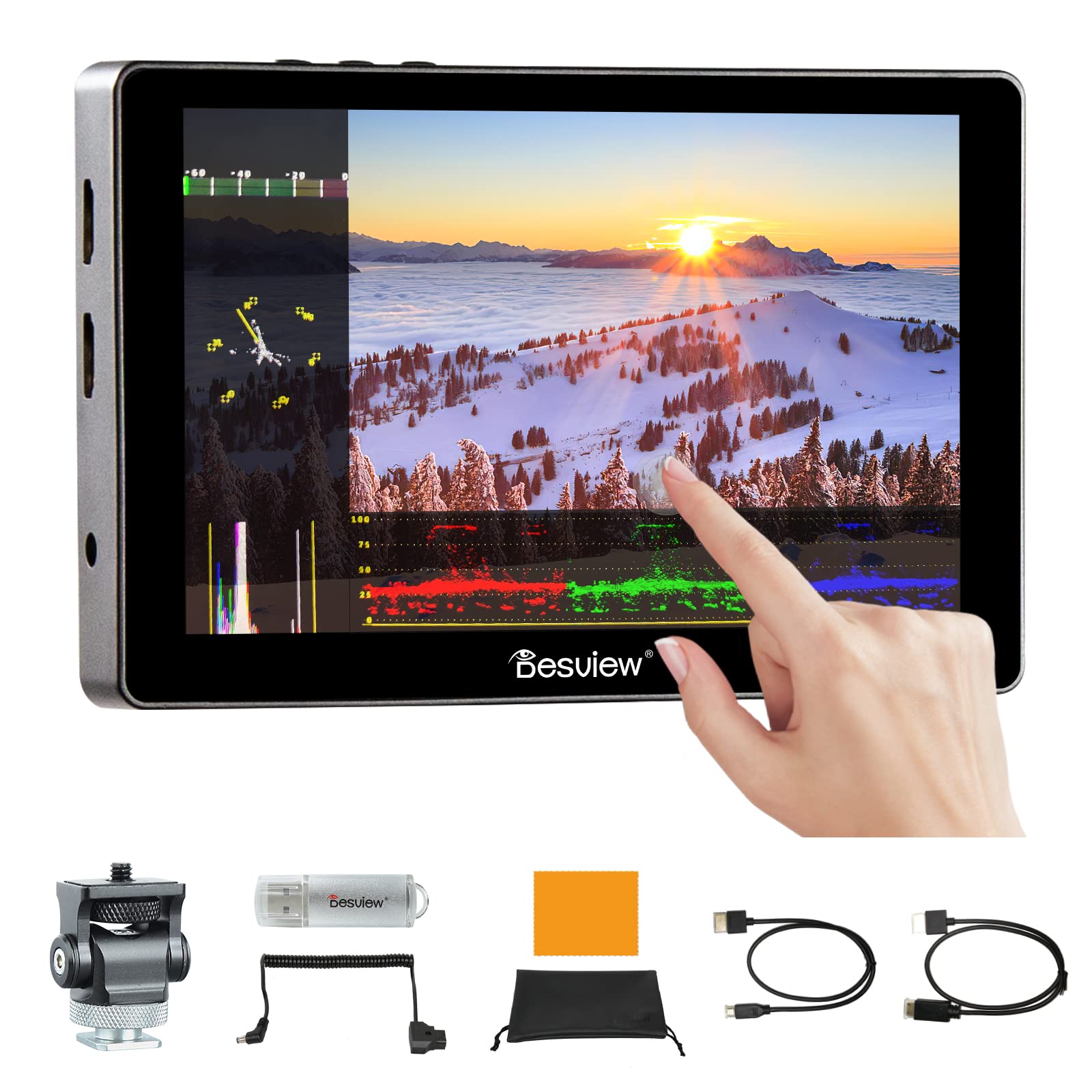 Desview R705 Camera Field Monitor, 7 Inch Touch Screen Field Monitor Full Hd 1920X1200Ips 4K Hdmi With 3D Lut Waveform Peaking F