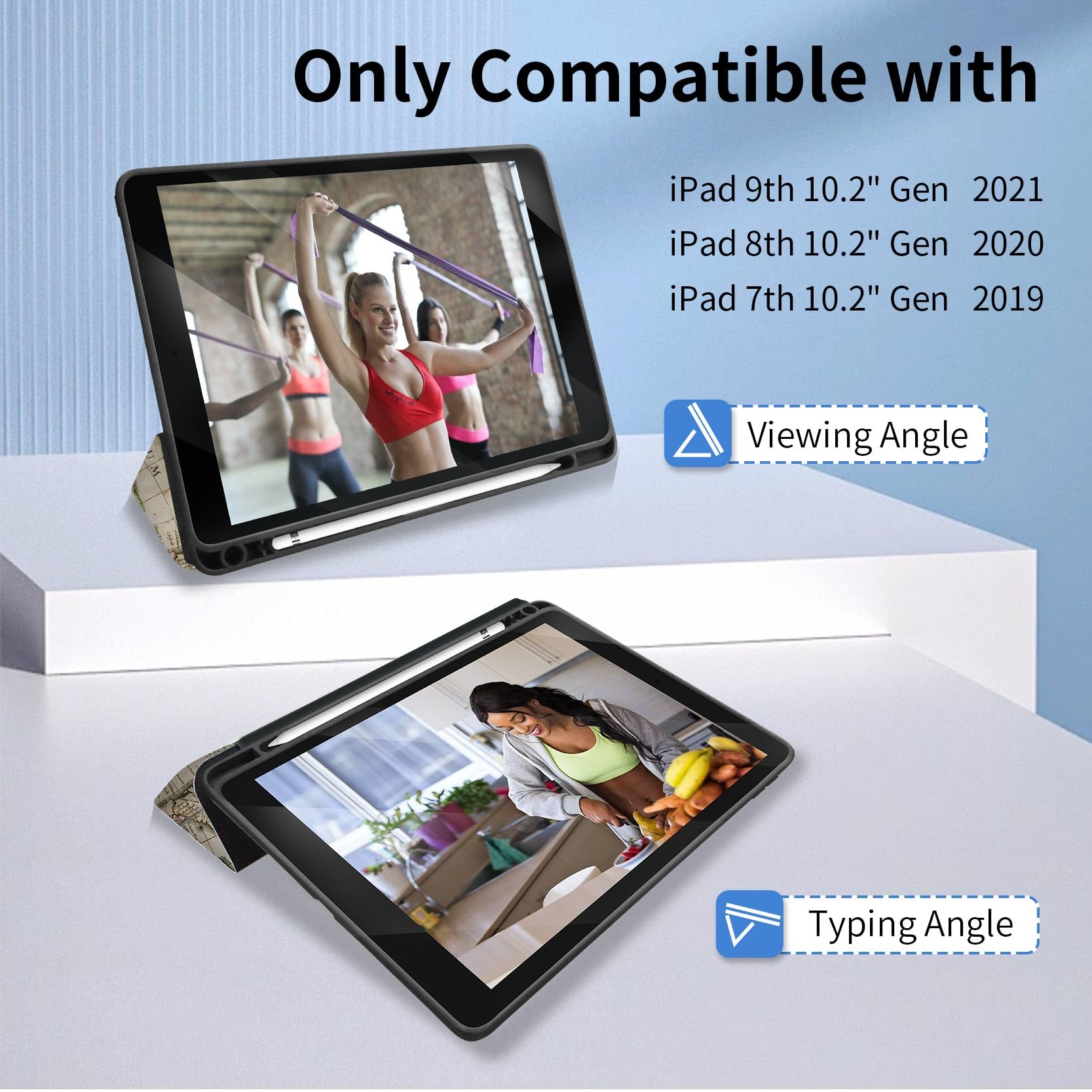 Trizoanic Case For Ipad 9Th/8Th/7Th Generation,Ipad 10.2 Inch Case Clear Back Ipad 2021/2020/2019 Cover,Trifold Stand,Pencil Hol