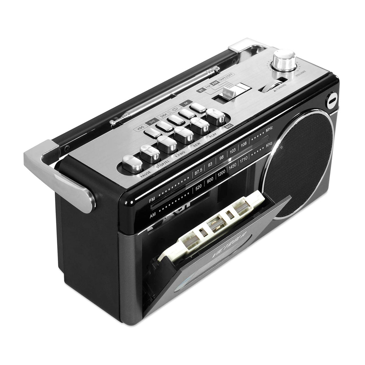 Victrola Mini Bluetooth Boombox Grey AM/FM USB Cassette Recorder ...