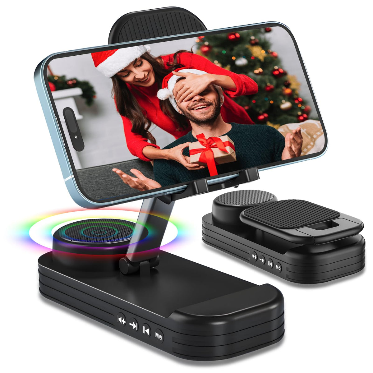 Christmas Tech Gift For Men, Cell Phone Stand With Wireless Bluetooth Speaker, Thanksgiving Present For Him Dad Who Wants Nothing, Desktop Cool Gadget Unique Idea Gift For Mom Wife Her