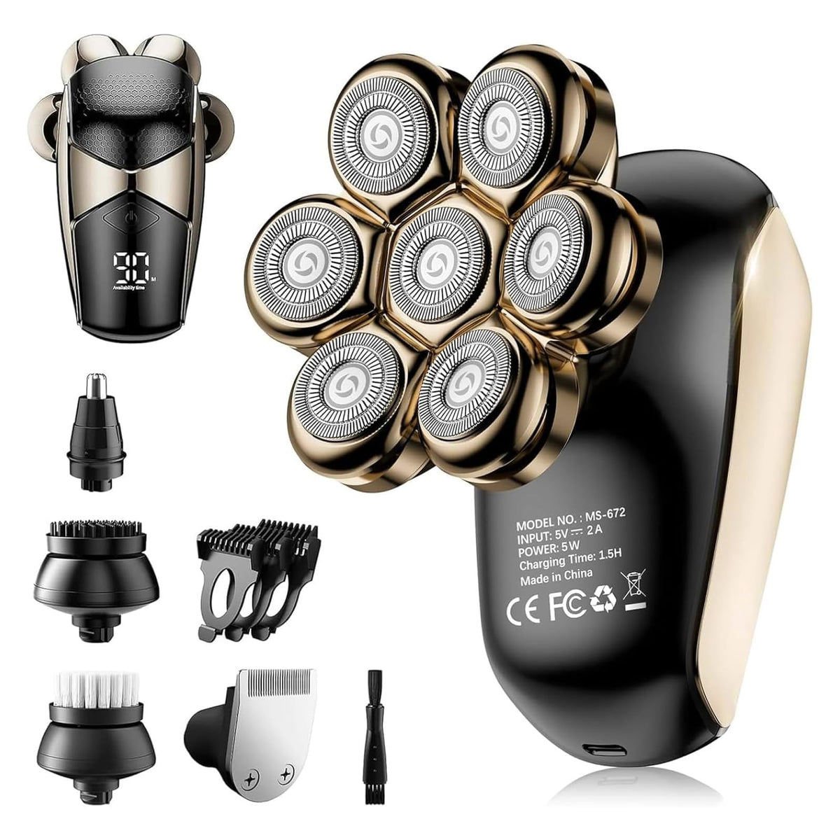 Shpavver Head Shavers For Bald Men: 5-In-1 Electric Razor - Ipx7 Waterproof Shaving Grooming Kit For Balder - Turbo Speed & Prec