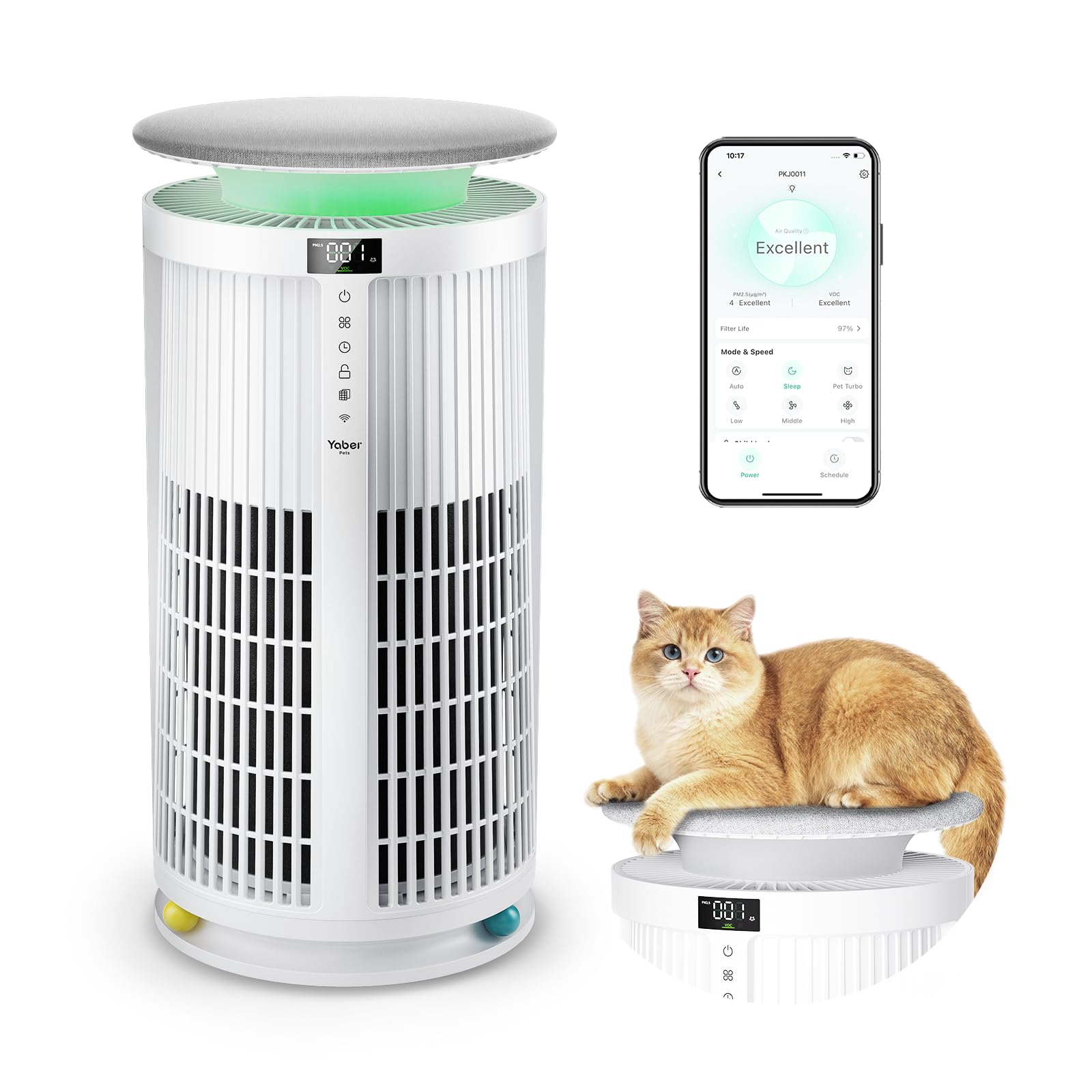 Large Air Purifiers for Home Large Room up to 4200ft, Yaber HEPA Air Purifier for Home Pets, Auto Mode PM2.5 VOC Monitor with Li