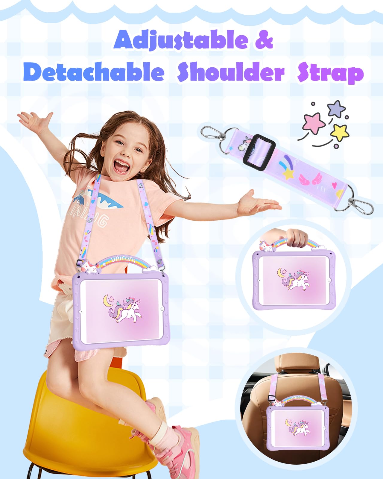 Wazzasoft For Ipad Mini 4/5 Case 7.9 Inch Girls Cute Girly Cartoon Kawaii Pretty Purple Design Cover With Stand & Strap Unique W