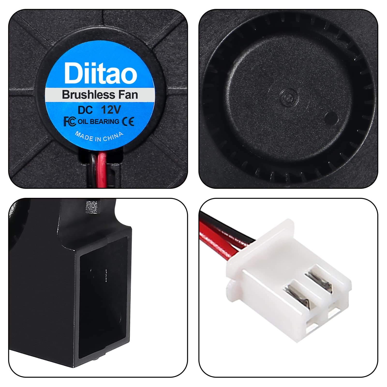 Diitao 4Pcs 5015 Cooling Blower Fan Dc 12V Fans Brushless Cooling Blower Fans 50X50X15Mm 2 Pin For 3D Printer Small Appliances(D