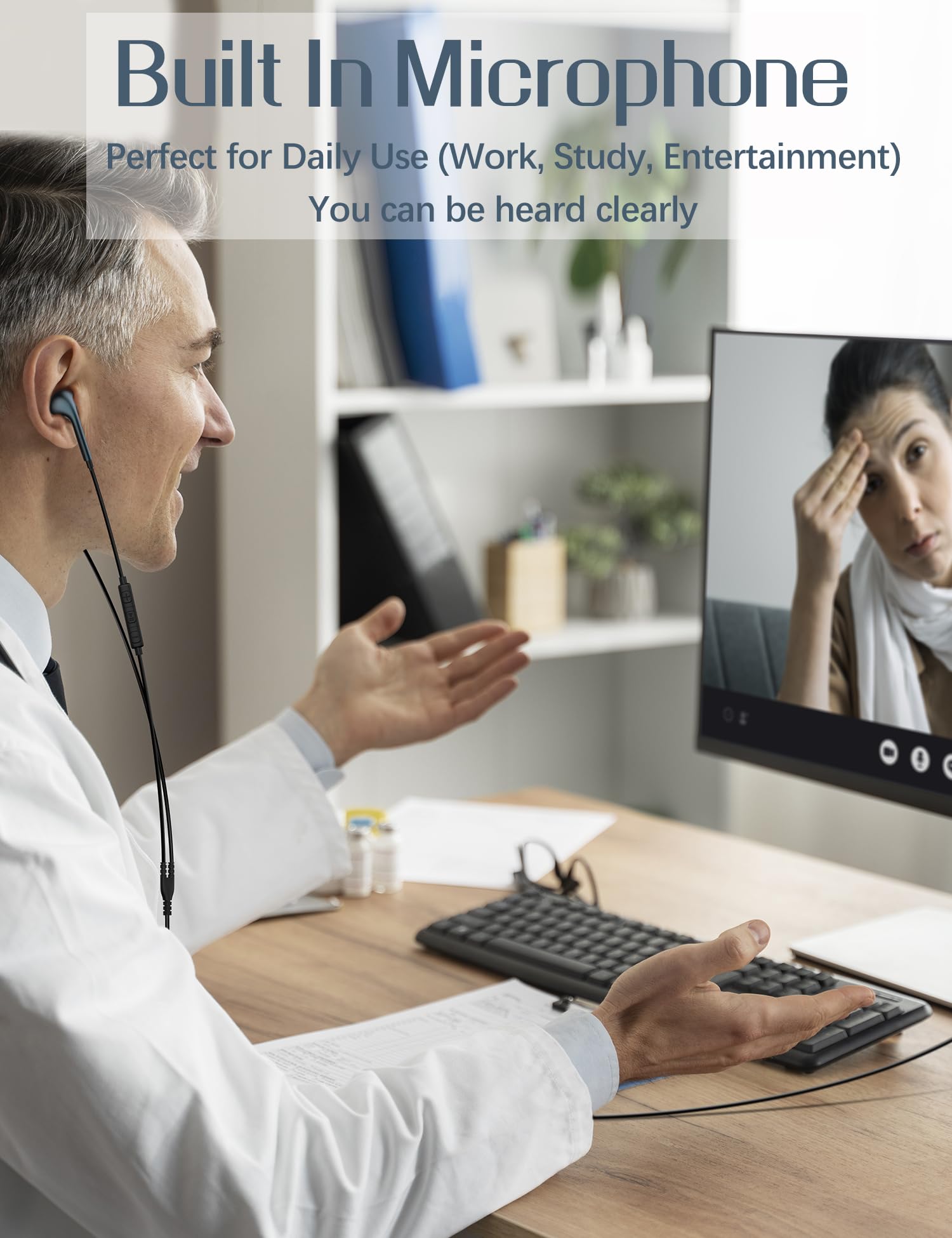 Solmimi Usb Earbuds With Microphone For Pc Laptop, 2M/6.5Ft Usb Headset With Microphone For Pc, Usb Headphones For Computer Lapt