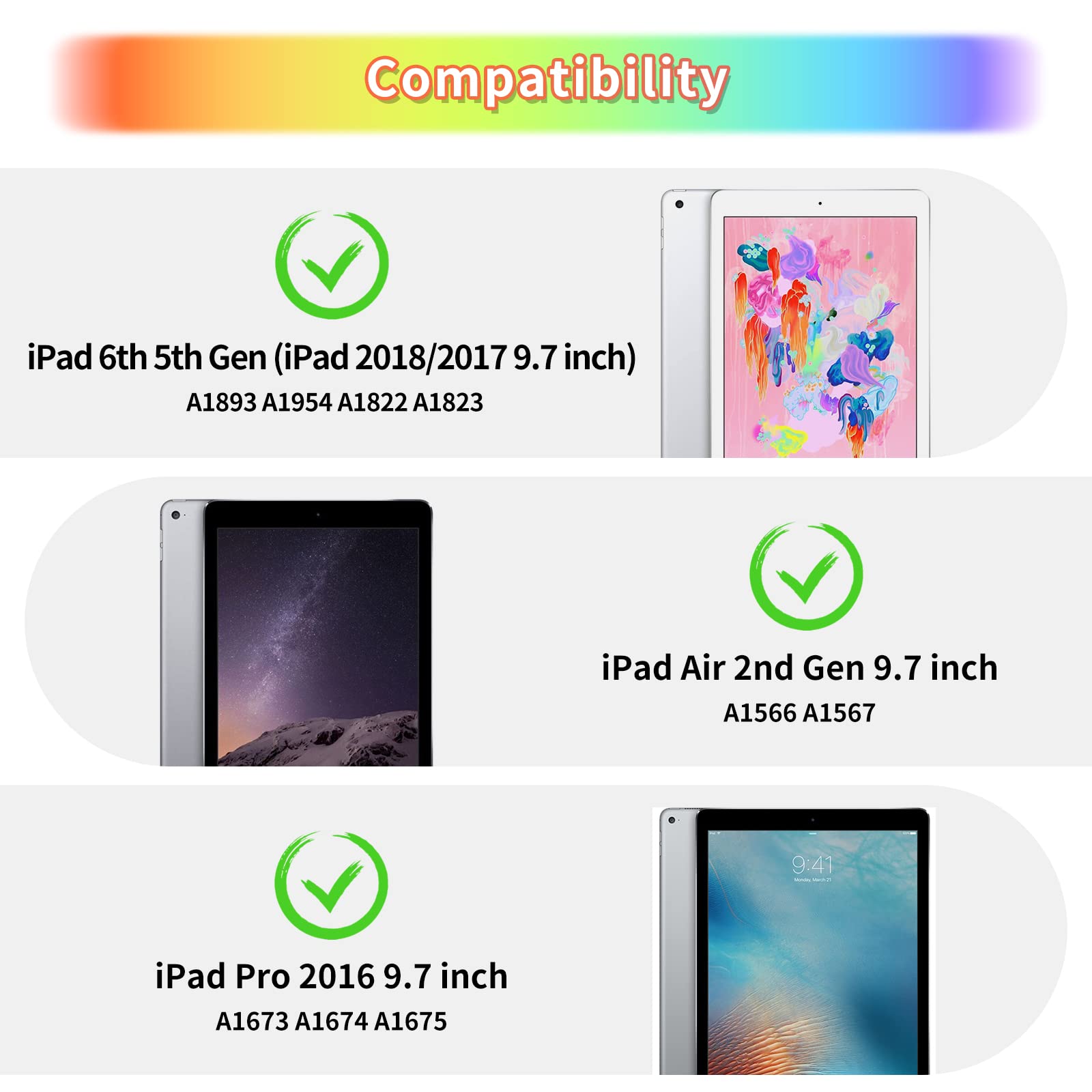 Wesadn For Ipad 9.7 Case Ipad 6Th 5Th Generation Cases With Screen Protector/Butterfly Kickstand/Lanyard/Keychain Rugged Case Wi