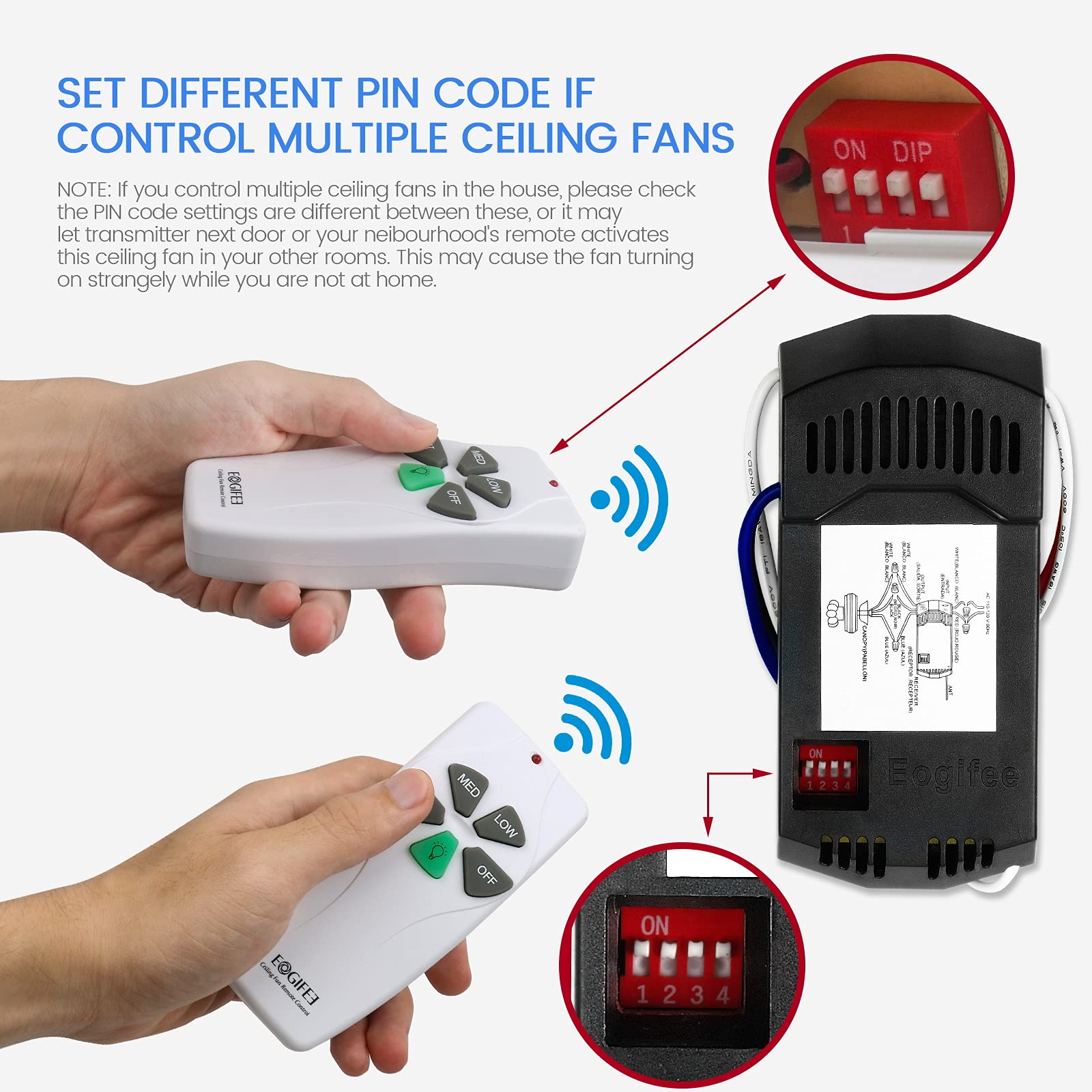 Eogifee 53T Ceiling Fan Remote Control Adjustable 3 Speed,Light Dimmer Control Replacement Of Hampton Bay Harbor Breeze Hunter K