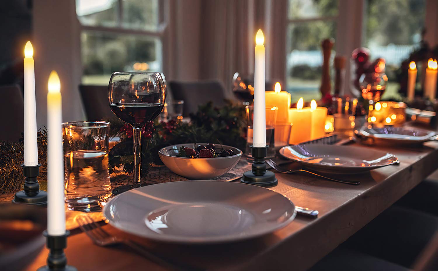 Soulbay 6Pcs Christmas Decorations Window Candles 7.9Inch Battery Operated Flameless Flicker Led Taper Candle Lights With Remote