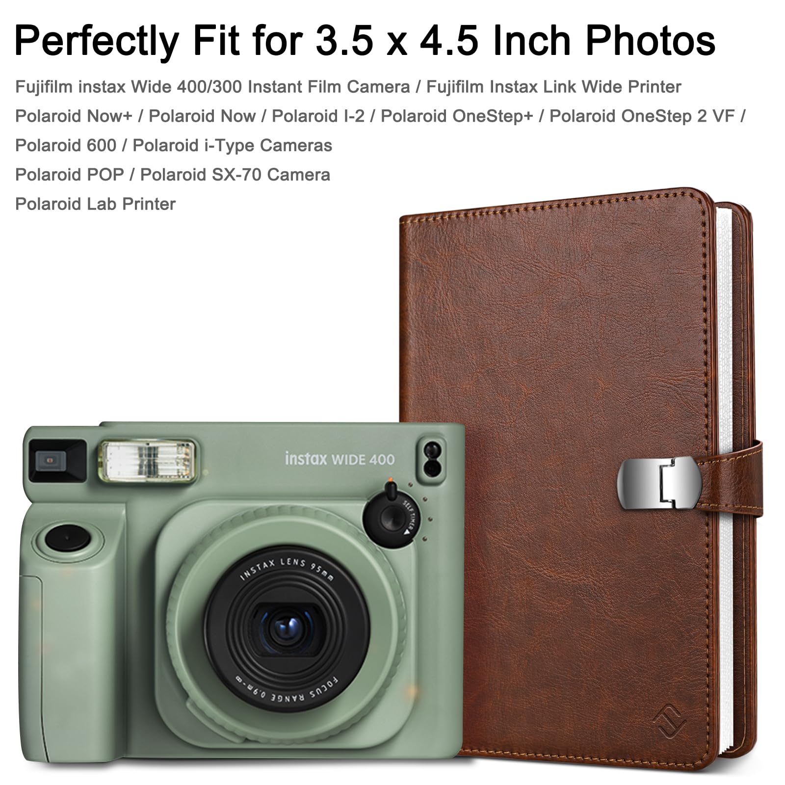 Fintie Small Photo Album For 3.5X4.5 Inch Films   64 Pockets Albums For Fujifilm Instax Wide 400/ Wide 300/ Polaroid Now+/ I Typ