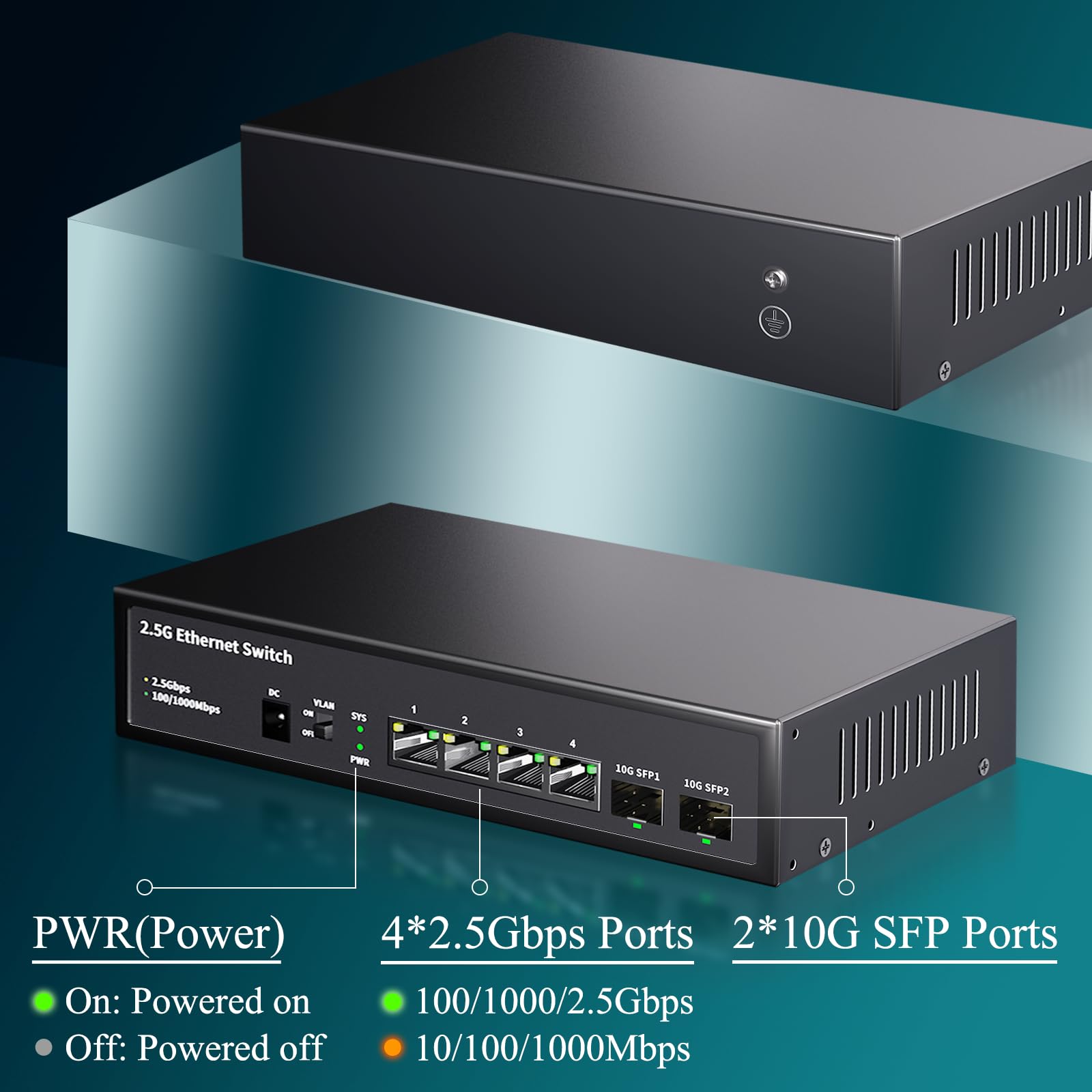 Steamemo 6 Port 2.5G Unmanaged Ethernet Switch, 4X 2.5G Base T Ports, 2X 10G Sfp, 60Gbps Switching Capacity, Compatible With 100