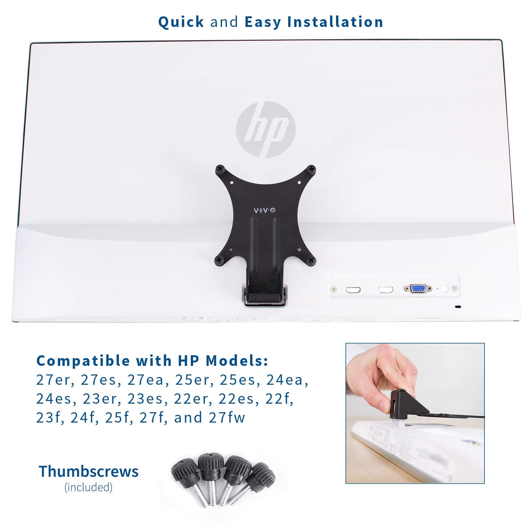Vivo Quick Attach Vesa Adapter Designed For Hp Monitors 27Er, 27Es, 27Ea, 25Er, 25Es, 24Ea, 24Es, 23Er, 23Es, 22Er, 22Es, 22F, 2