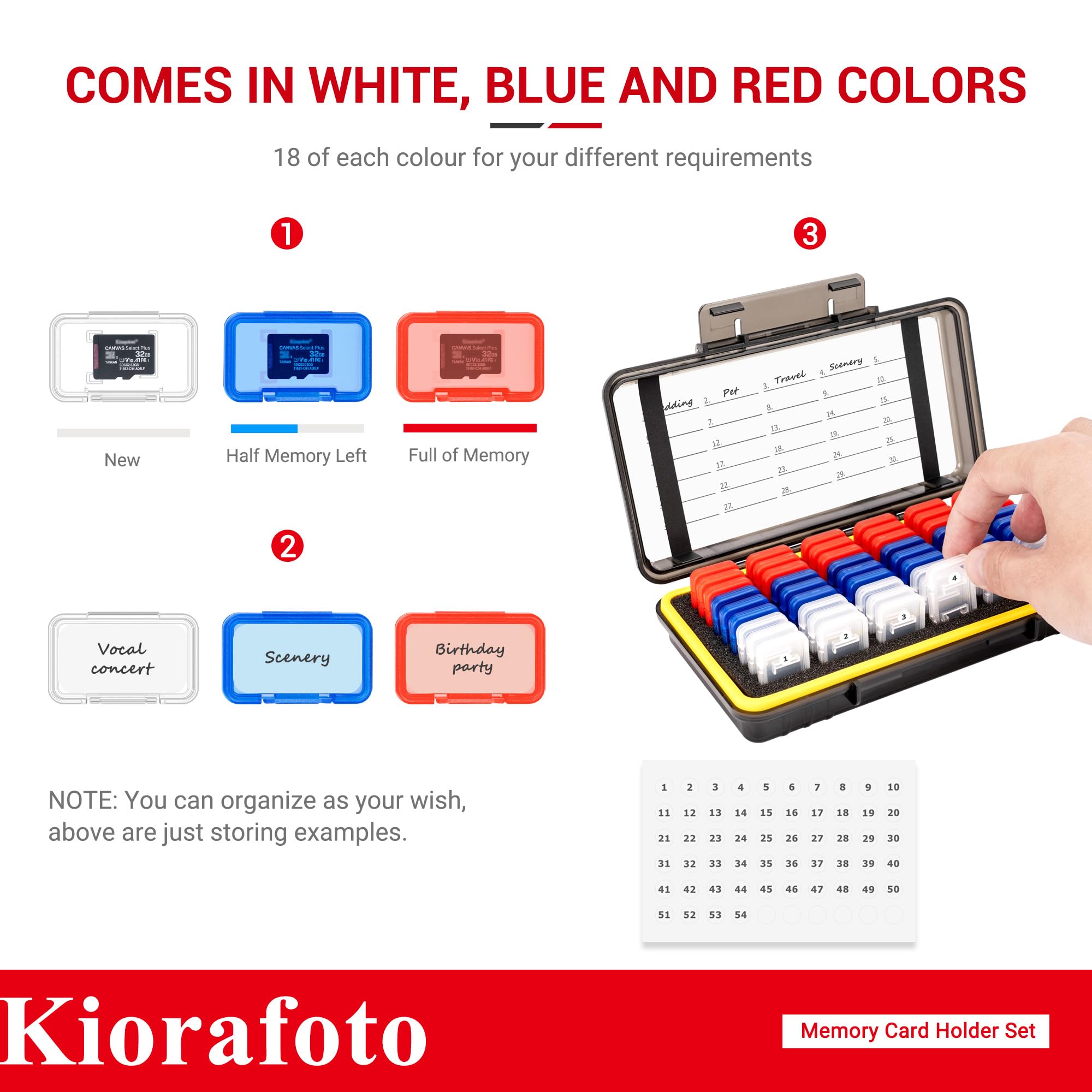 Dual Protect Micro Sd Card Case With 54 Pcs Clear Memory Card Holders For 54 Tf Msd Cards Storage, Water Resistant Anti Shock Mi