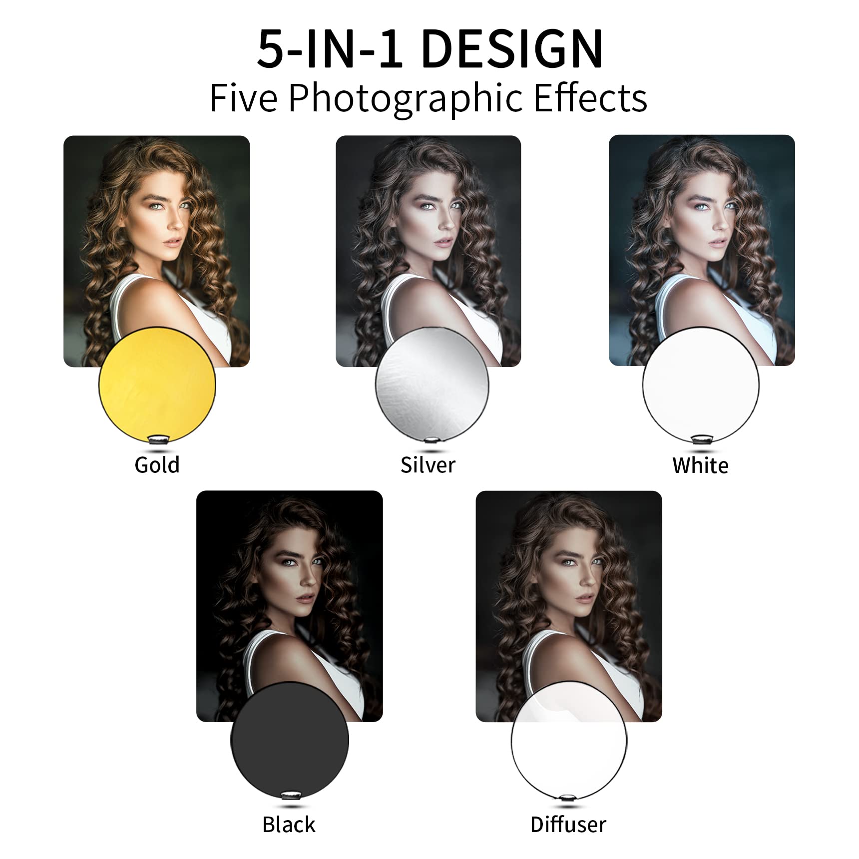 Selens 43 Inch (110Cm) Photography Reflector, Collapsible Light Reflector With Carrying Case, 5 In 1 Reflector For Photography P