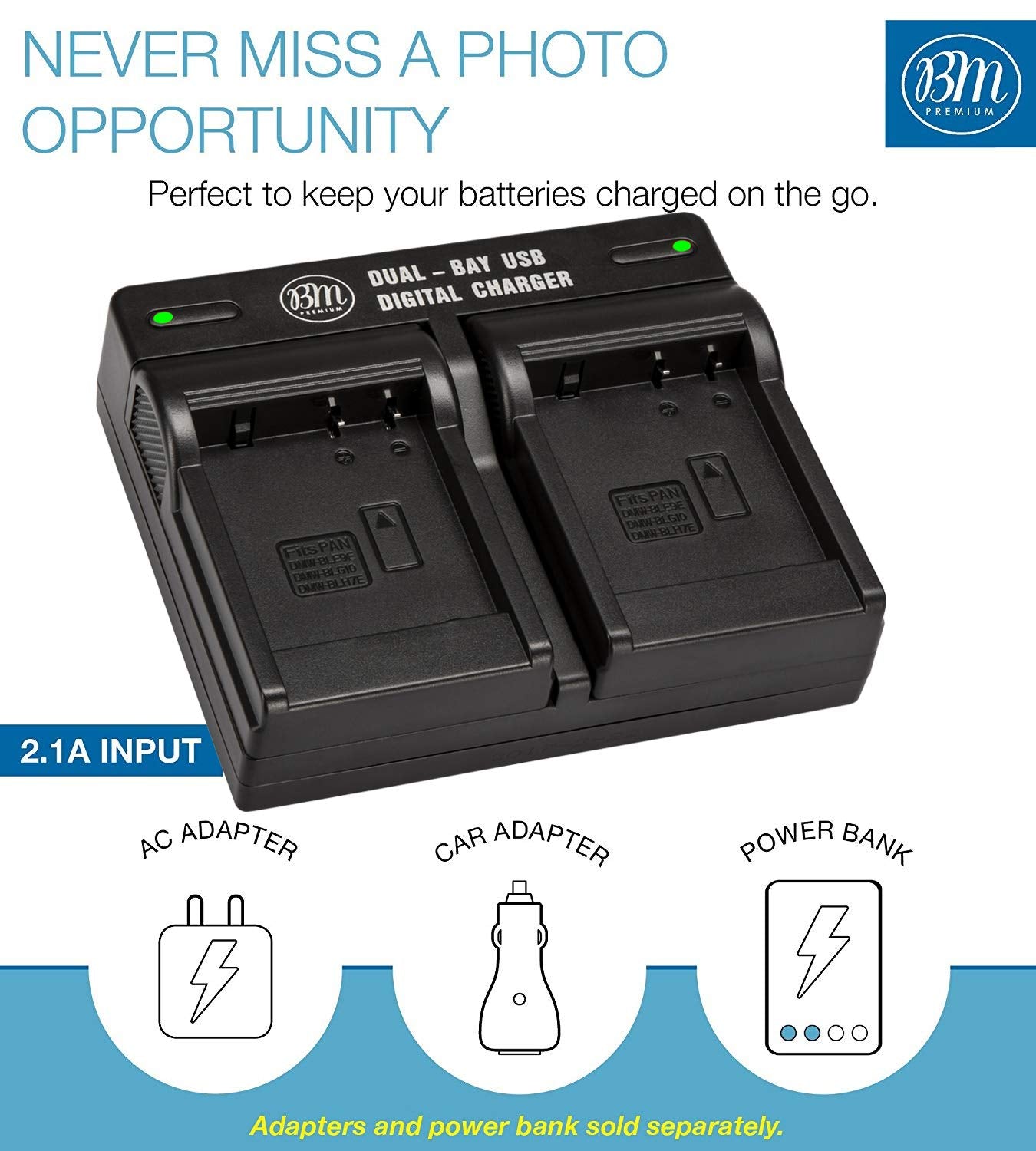 BM Premium DMW-BLC12 Battery 2-Pack & Dual Charger for Panasonic Lumix DC-G95 DMC-G85 DMC-GH2 DMC-FZ1000 II Cameras