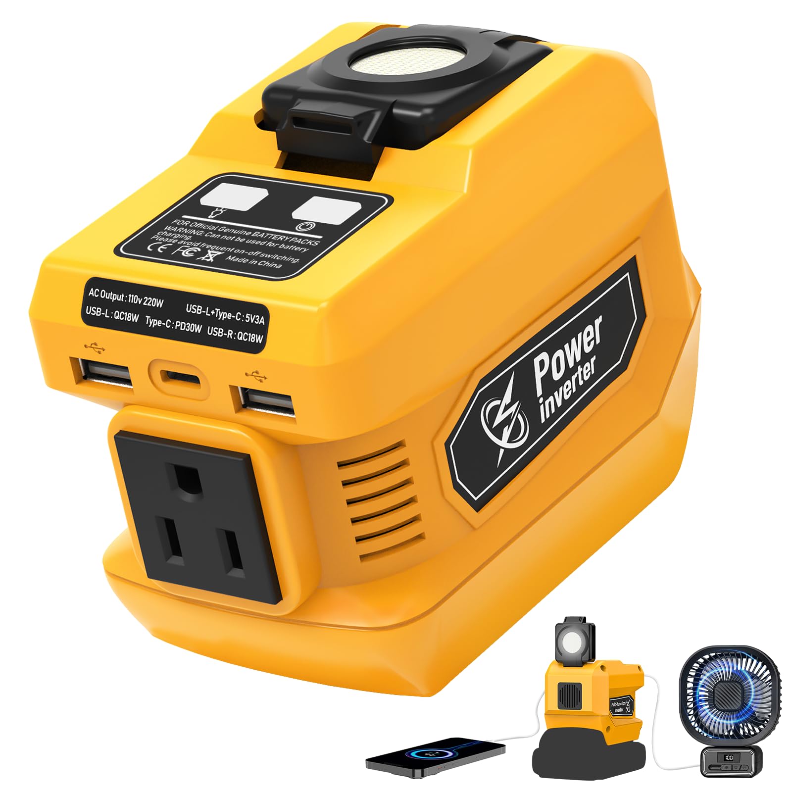 Mightrench 220W Power Inverter Compatible with Dewalt 20V Battery, DC 20V to AC 110V-120V Portable Power Generator, Inverter wit
