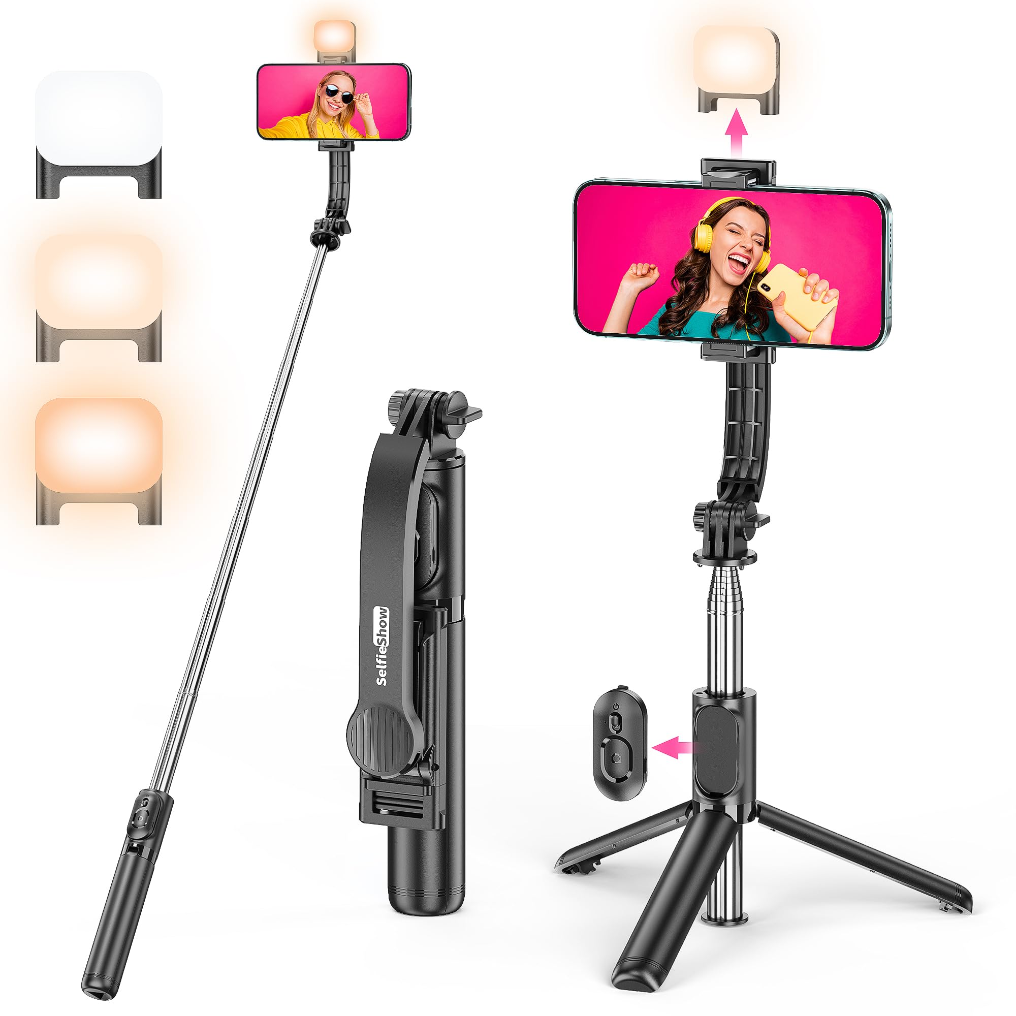 Selfie Stick Tripod With Fill Light, All In One Extendable Selfie Stick With Detachable Wireless Remote, Flexible Phone Tripod S