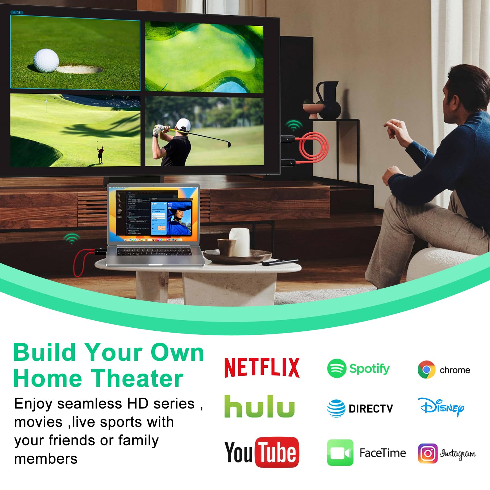 Inverse Net Wireless Hdmi Transmitter And Receiver 50M/165Ft,Wireless Hdmi Extender,2.4G/5G Plug&Play Portable Hdmi Wireless,For Streaming Video And Audio To Monitor From Laptop/Tv Box.