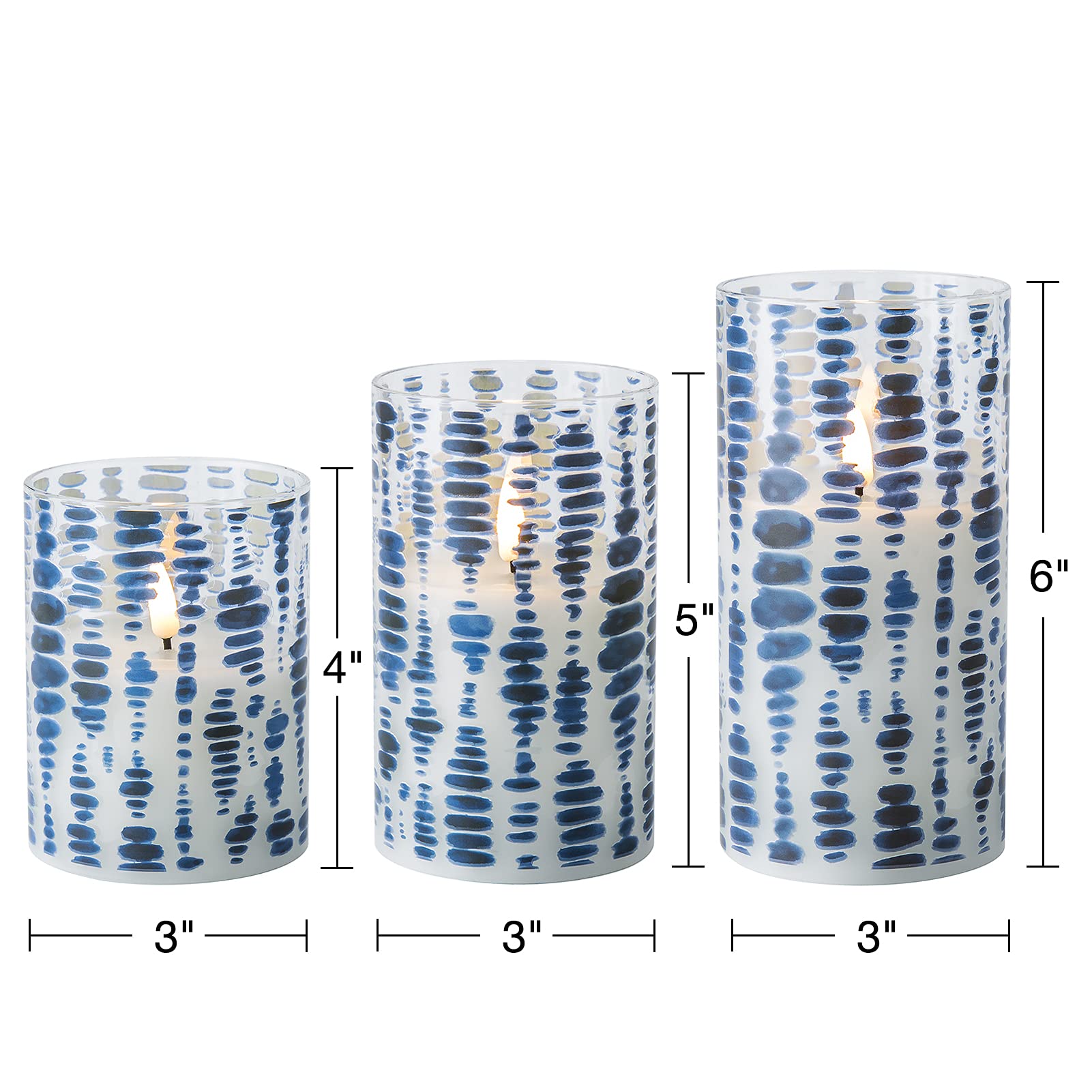 Eywamage Blue Dots Flameless Candles In Glass Jars, Flickering Battery Led Pillar Candles With Remote Set Of 3