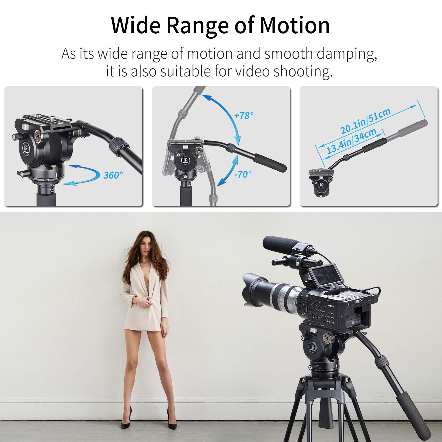 Video Fluid Head Tripod Drag Pan Head Innorel H90 Cnc All Metal Panoramic Tripod Head For Dslr Cameras Camcorders Tripod Monopod With 3/8' 1/4' Mounting Screw Sliding Plate, Max Load 33Lbs/15Kg