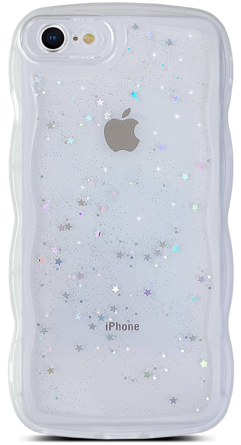 Qokey For Iphone Se Case,Iphone 8 Case,Iphone 7 Case,Cute Clear Glitter Curly Wave Design Case,Transparent Bling Shiny Protectio