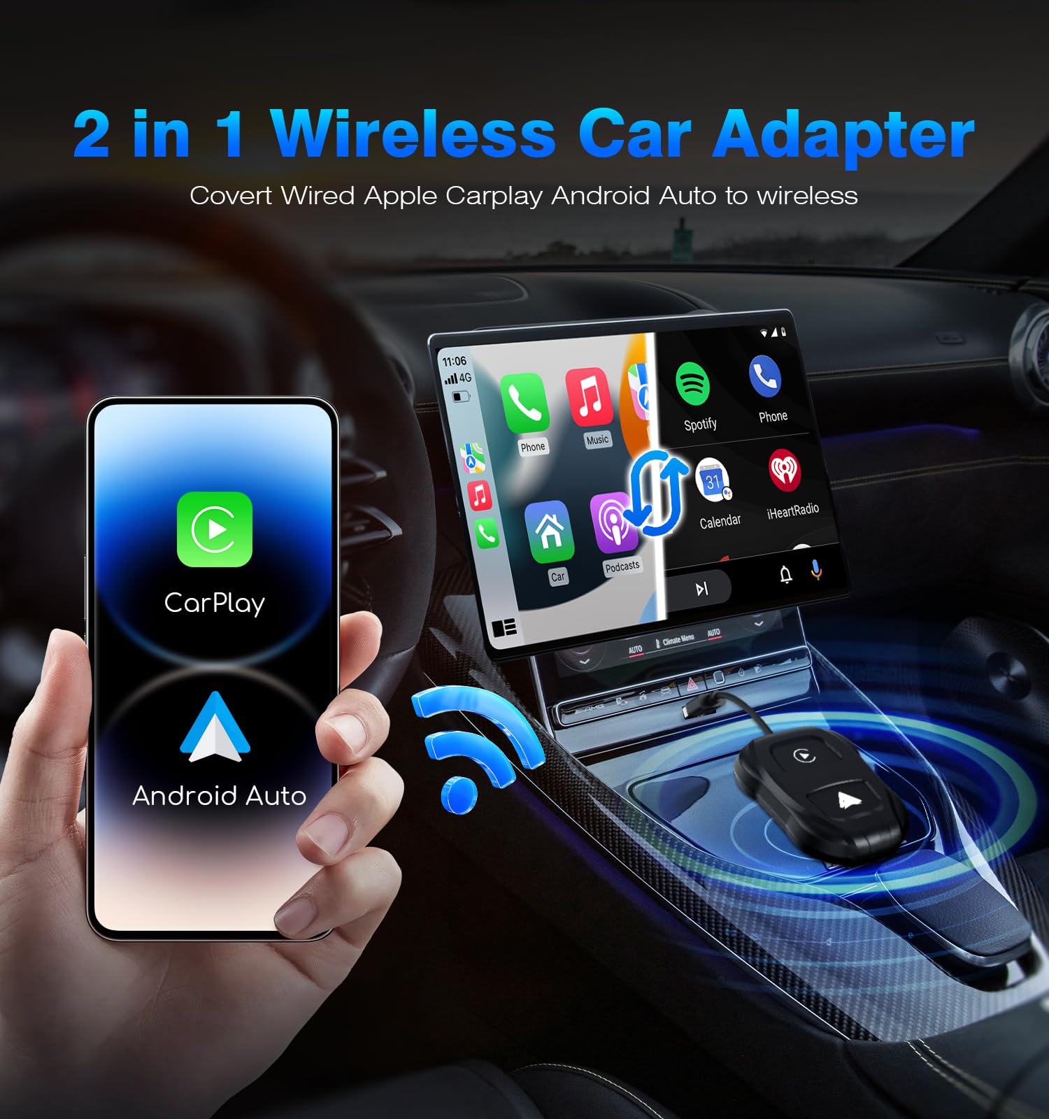 Itidu Wireless Carplay/Android Auto Adapter   2024 Style Seamless Oem Wired Carplay/Android Auto Conversion, Usb A/Usb C Compati