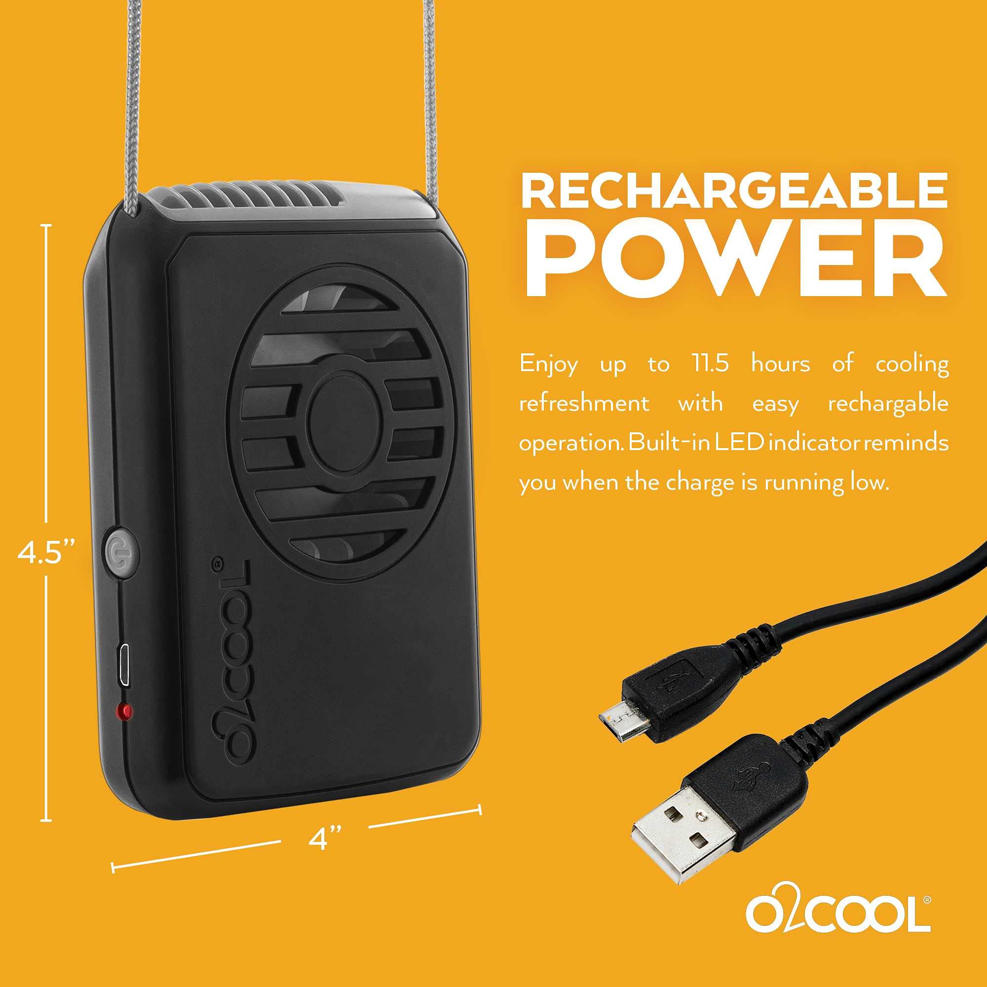 O2Cool Personal Travel Rechargeable Battery Powered Neck Cooling Fan, Single Pack (Black)