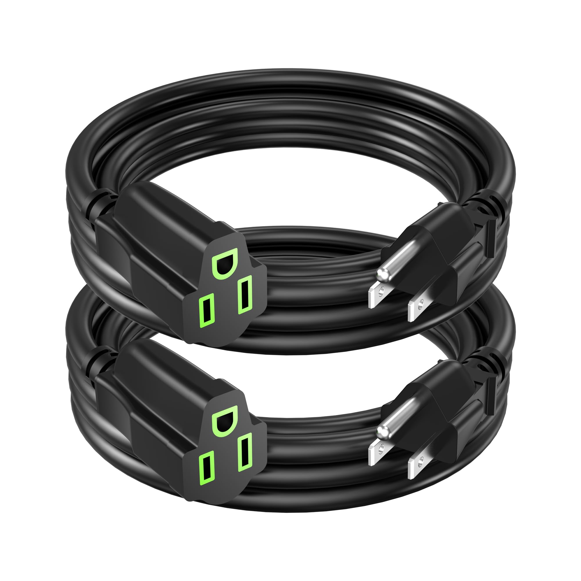 Power Extension Cord 5Ft (2 Pack), 3 Prong Grounded Electrical Extension Cable Outlet Saver, Single Outlet Power Wires, Outdoor
