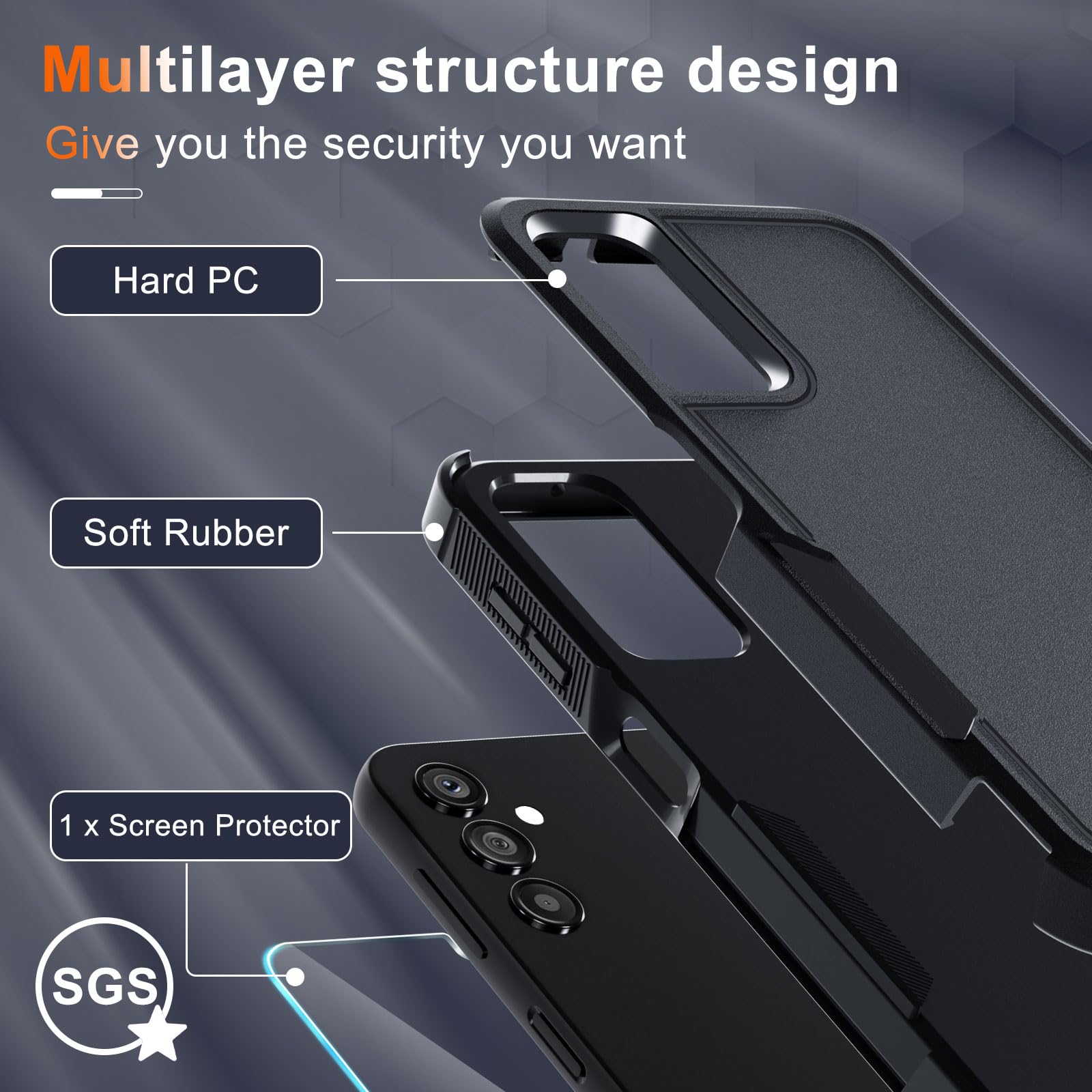 For Samsung Galaxy A25 Case, Full Body Heavy Duty Rugged Shockproof Protective Phone Cover With Lanyard Strap, Tempered Glass Sc