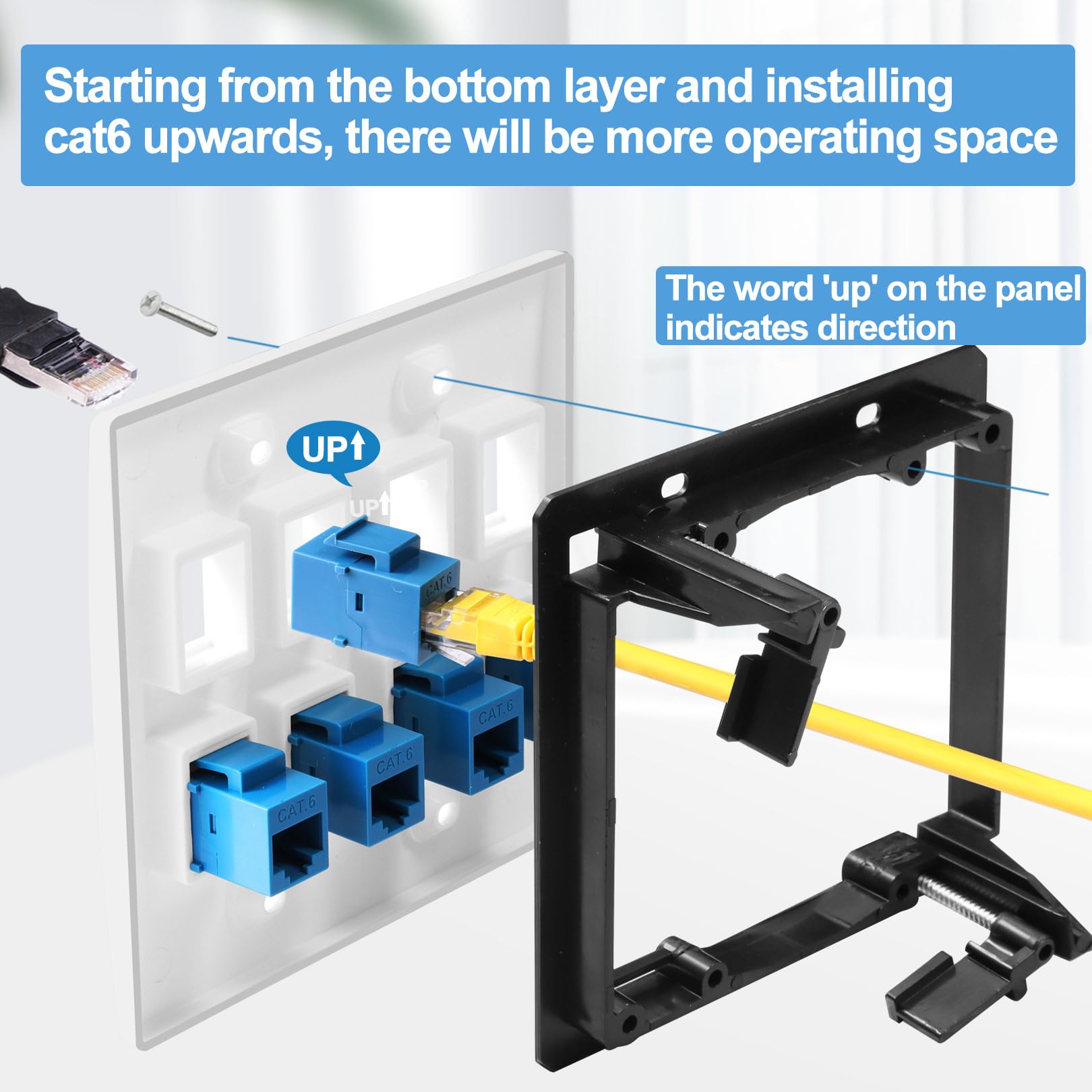 8 Port Ethernet Wall Outlet Plate Cat6 Jack Rj45 Keystone Network Cables Inline Coupler Wires Connector Date Box Cover With 2Gan