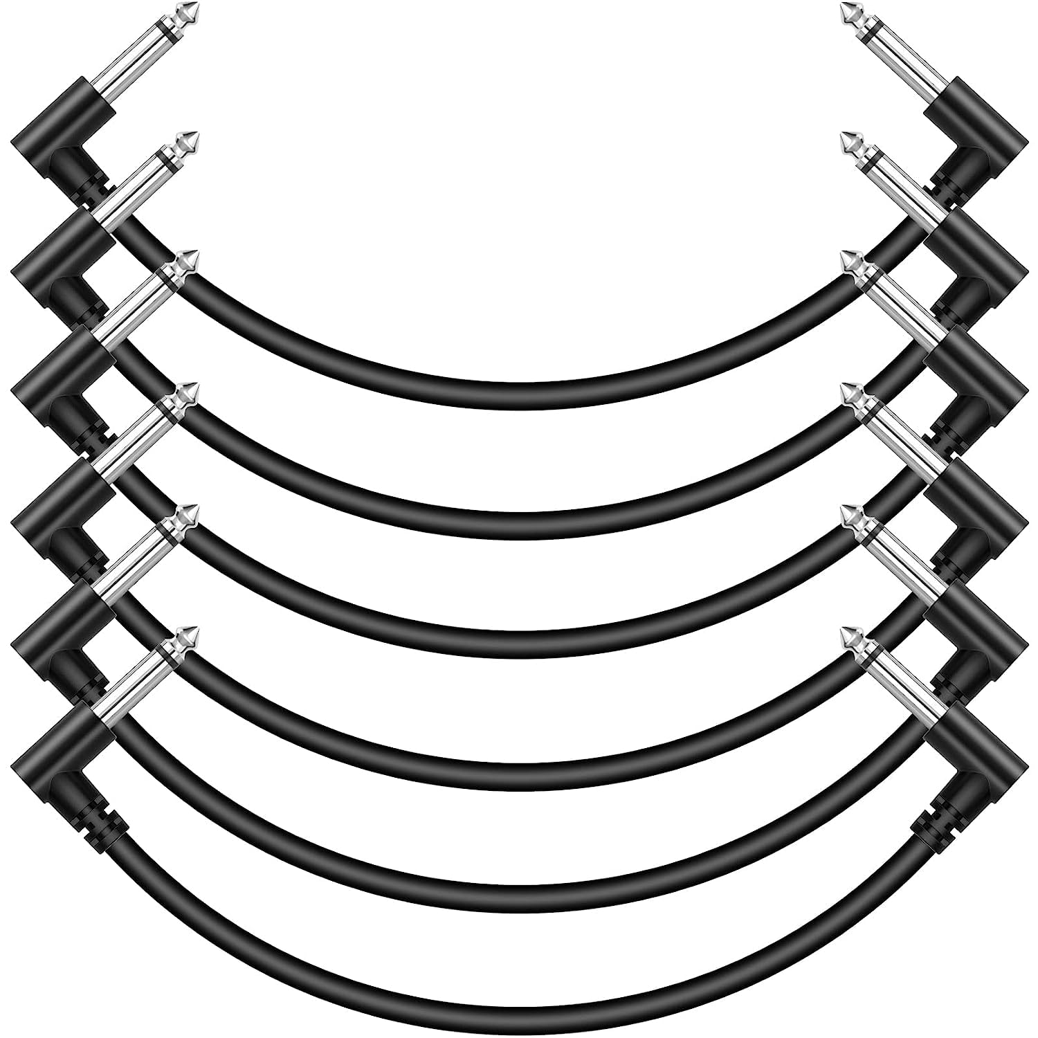 Sovvid 6 Pack 12 Inch Guitar Patch Cables, Black Guitar Pedal Cable Effect Cable Cord, 1/4'' Inch Ts Right Angle Guitar Patch Ca